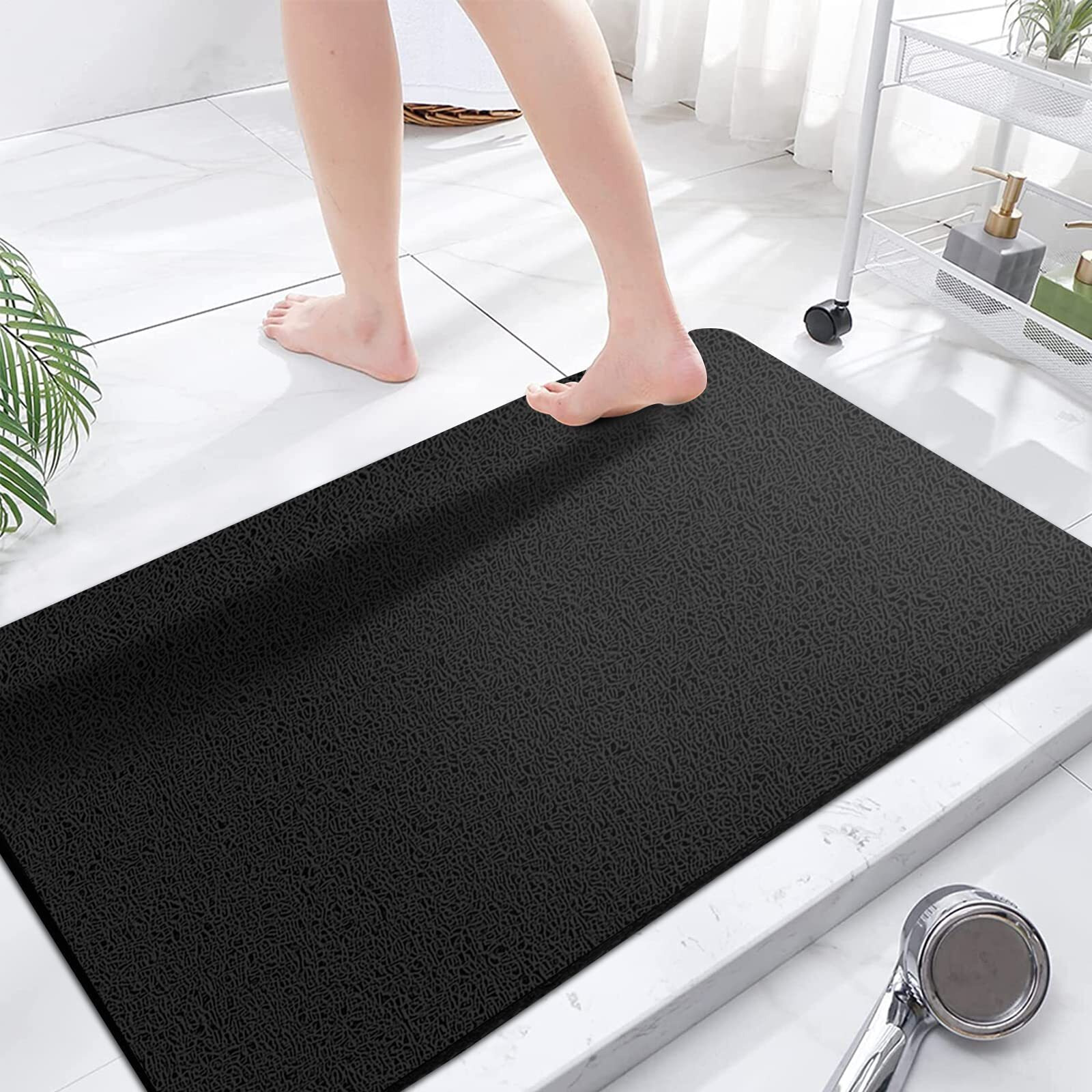 Extra Large Shower Mats Non Slip Without Suction Cups  23.647.2Inch  Bath Mat For Textured Tub Surface  Loofah Mats For Shower And Bathroom  Quick Drying  Black