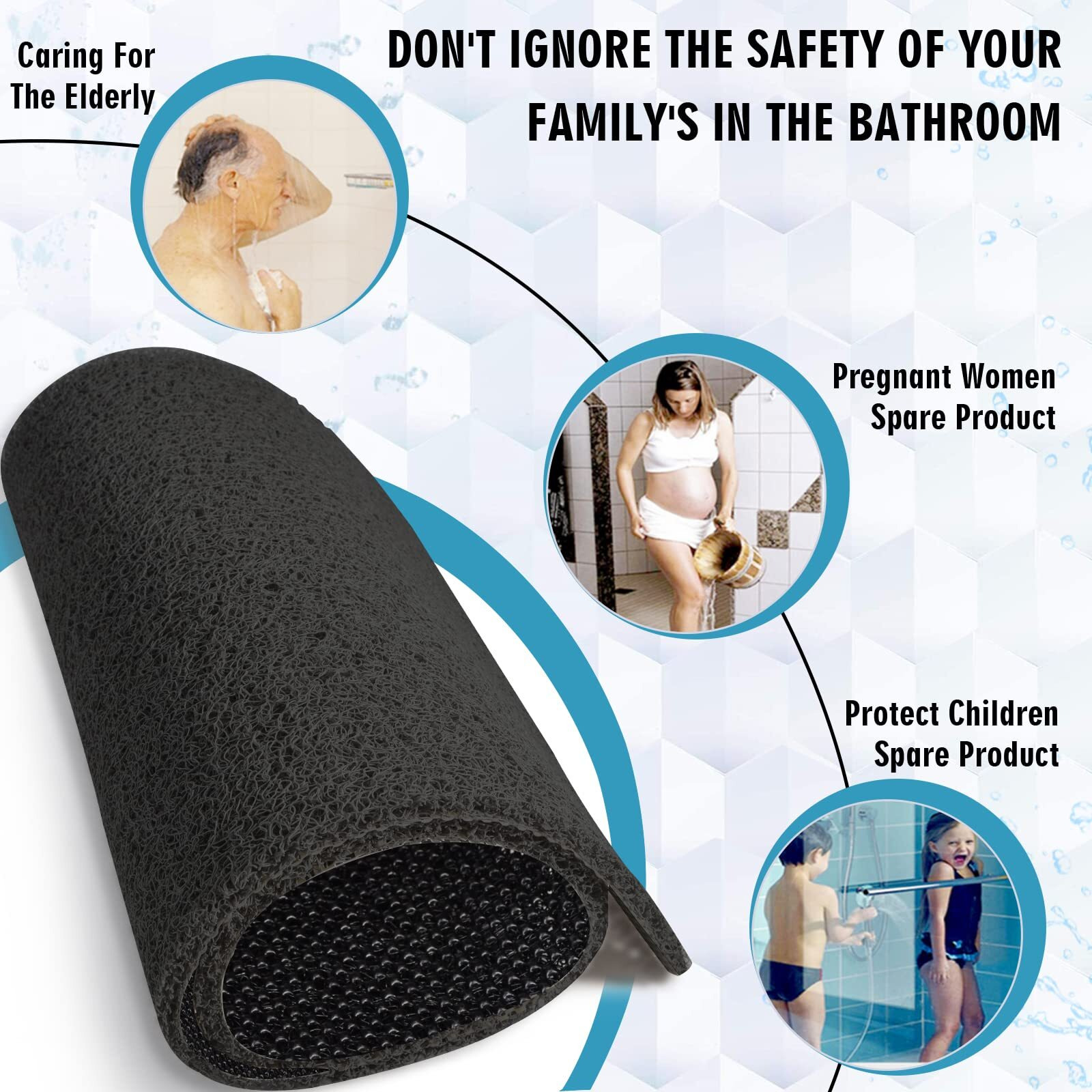 Extra Large Shower Mats Non Slip Without Suction Cups  23.647.2Inch  Bath Mat For Textured Tub Surface  Loofah Mats For Shower And Bathroom  Quick Drying  Black