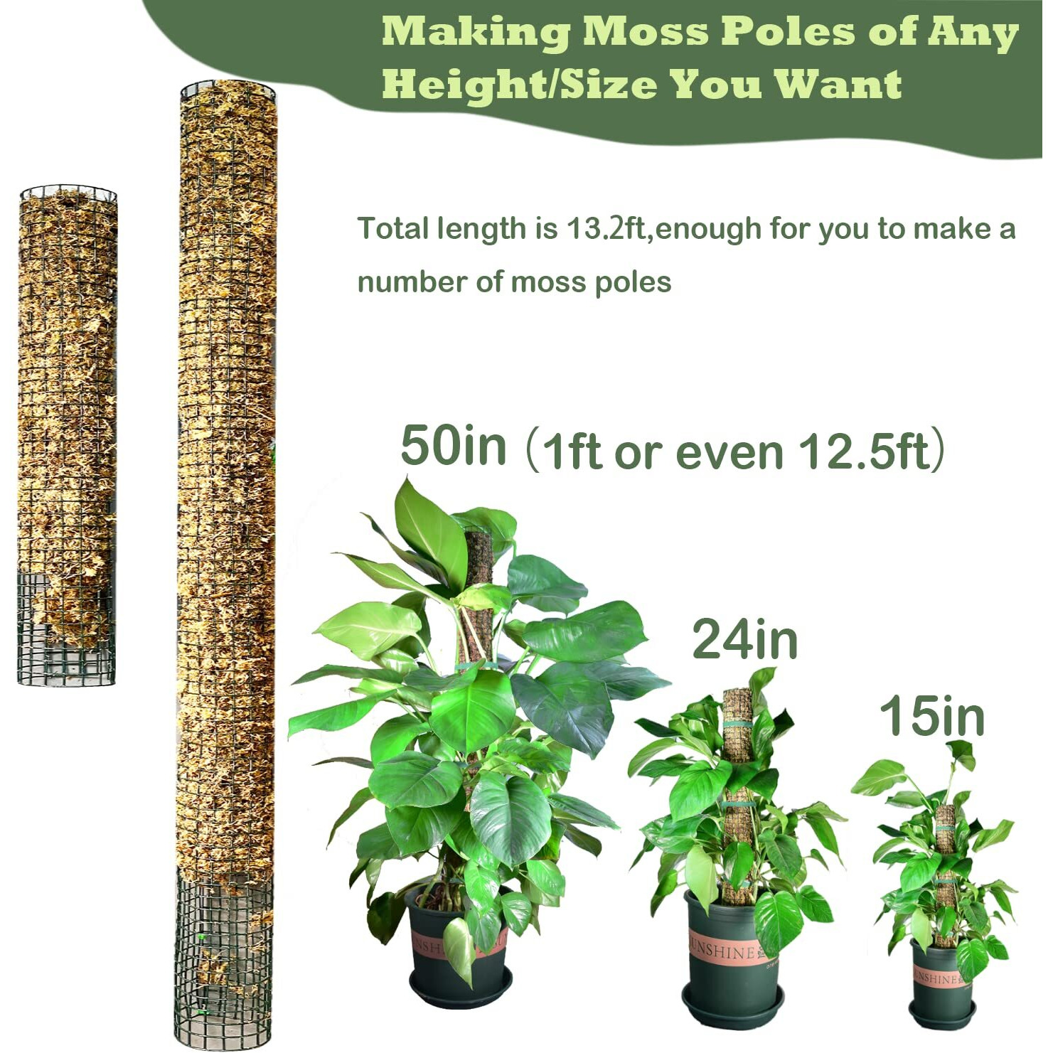 Chicarry Moss Pole Diy Kit  13.2Ft Metal Moss Pole For Plants Monstera  4Pcs 8.3In3.3Ft Steel Moss Pole Mesh With Plier  Cable Ties  Sphagnum Moss Pole (13.2Ft Wire Mesh With Plier)