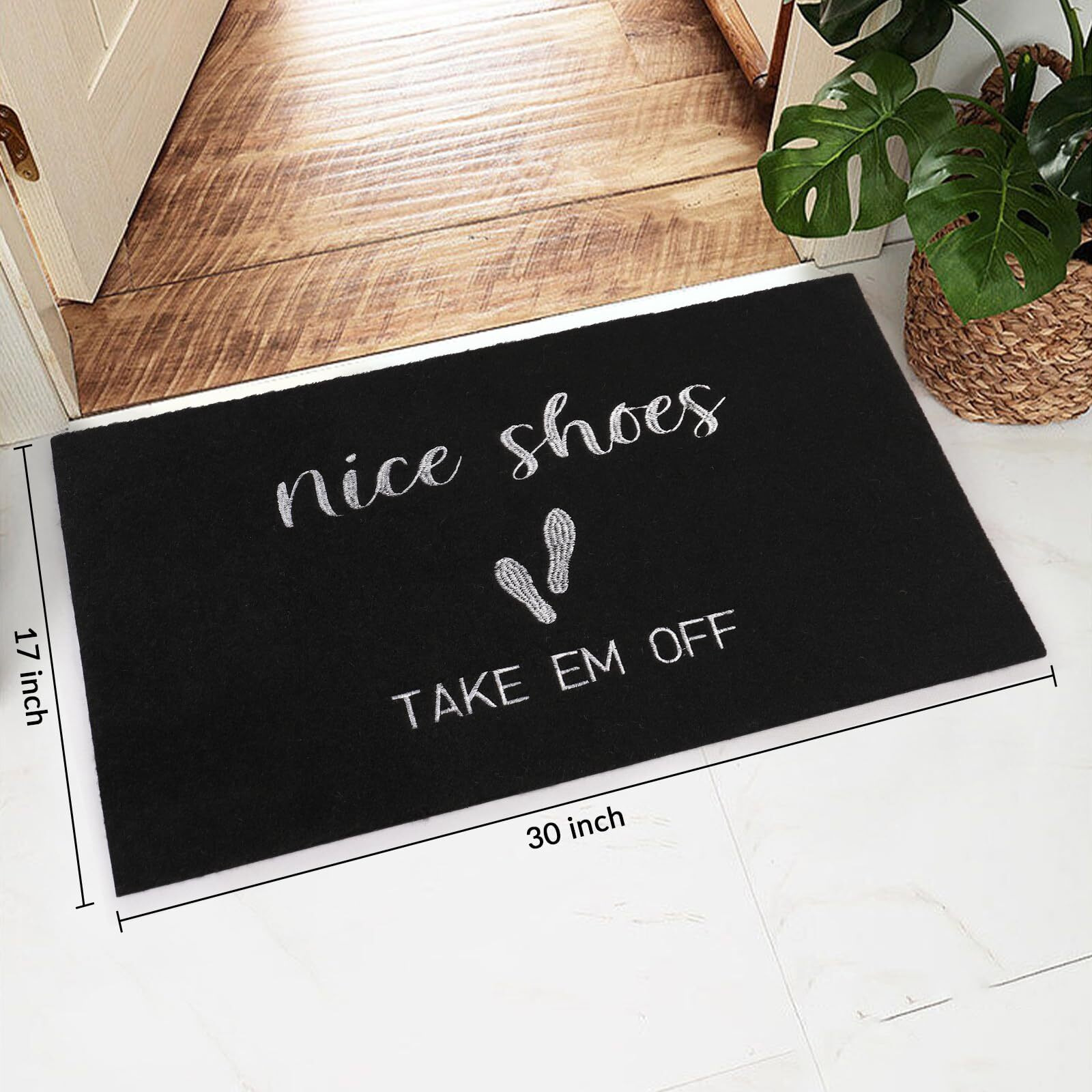 Mtouock 17"" X 30"" Welcome Mats  No Slip Funny Front Door Mat For Home Entrance  Embroidered Funny Welcome Matt For Front Door  Low Profile Cute Shoes Take Them Off Door Mats For Front Door