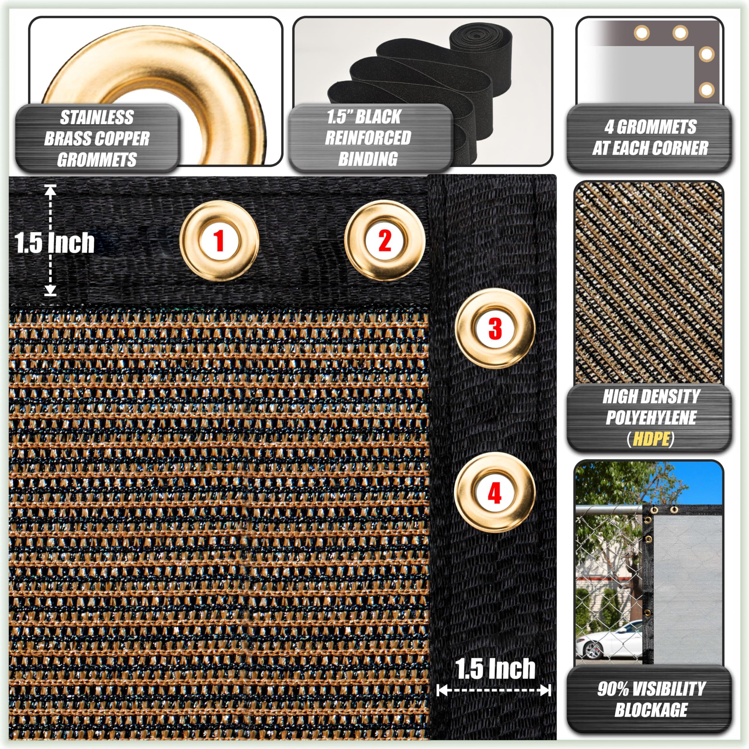 Colourtree Customized Size Fence Screen Privacy Screen Brown 4' X 100' - Commercial Grade 170 Gsm - Heavy Duty - 3 Years Warranty - Cable Zip Ties Included