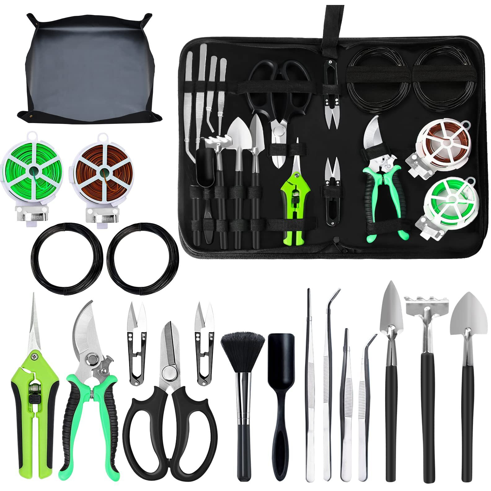 Bonsai Tree Kit  20 Pcs Gardening Succulent Tools Set  Bonsai Tool Kit Include 262 Feet Bonsai Wire  29.5"&quotX29.5"" Plant Repotting Mat  Bonsai Scissors  Pruning Shears  Unique Gift For Indoor Gardening