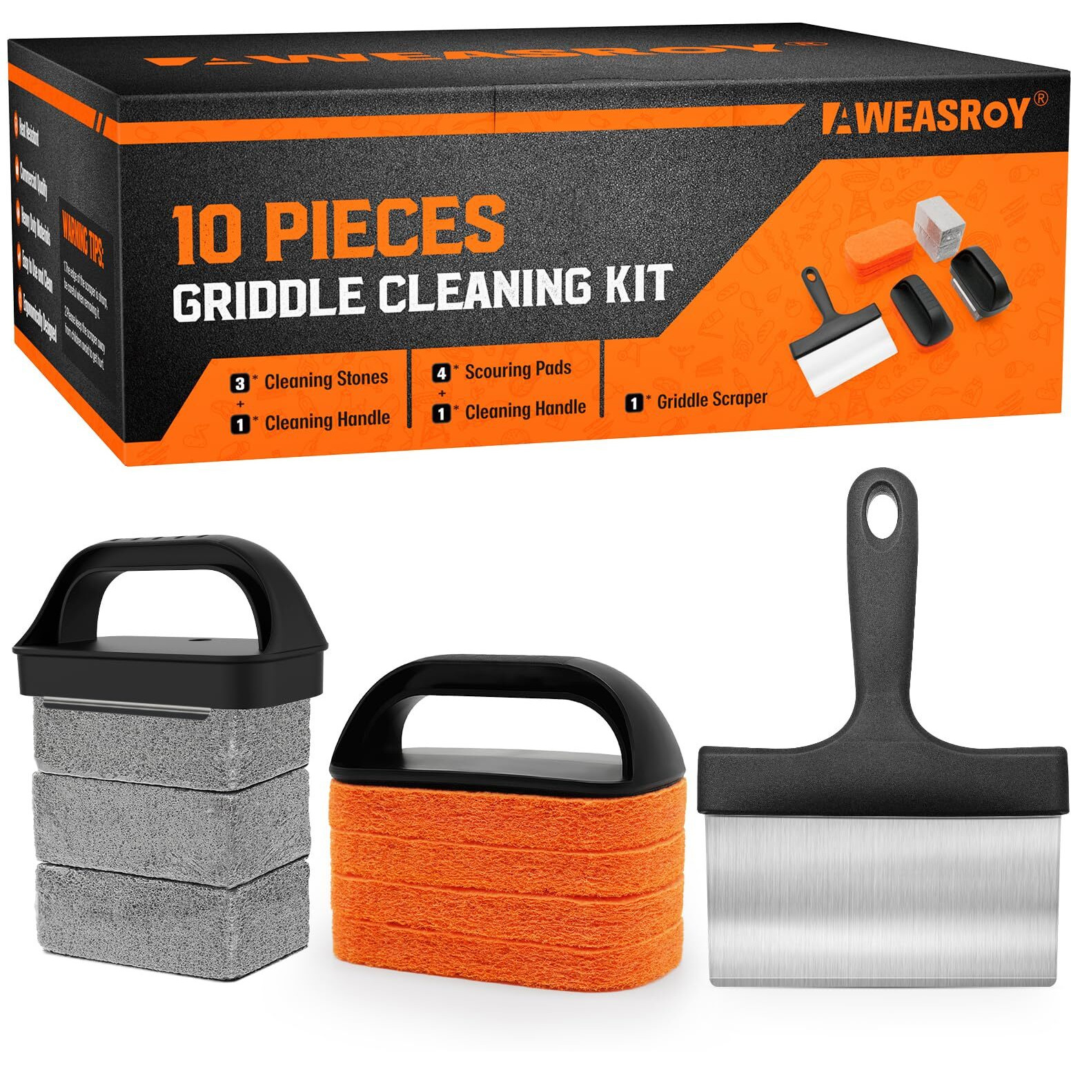 Griddle Cleaning Kit For Blackstone  Flat Top Grill Cleaning Kit With Grill Stone  Griddle Scraper & Griddle Brush Easy To Remove Stain