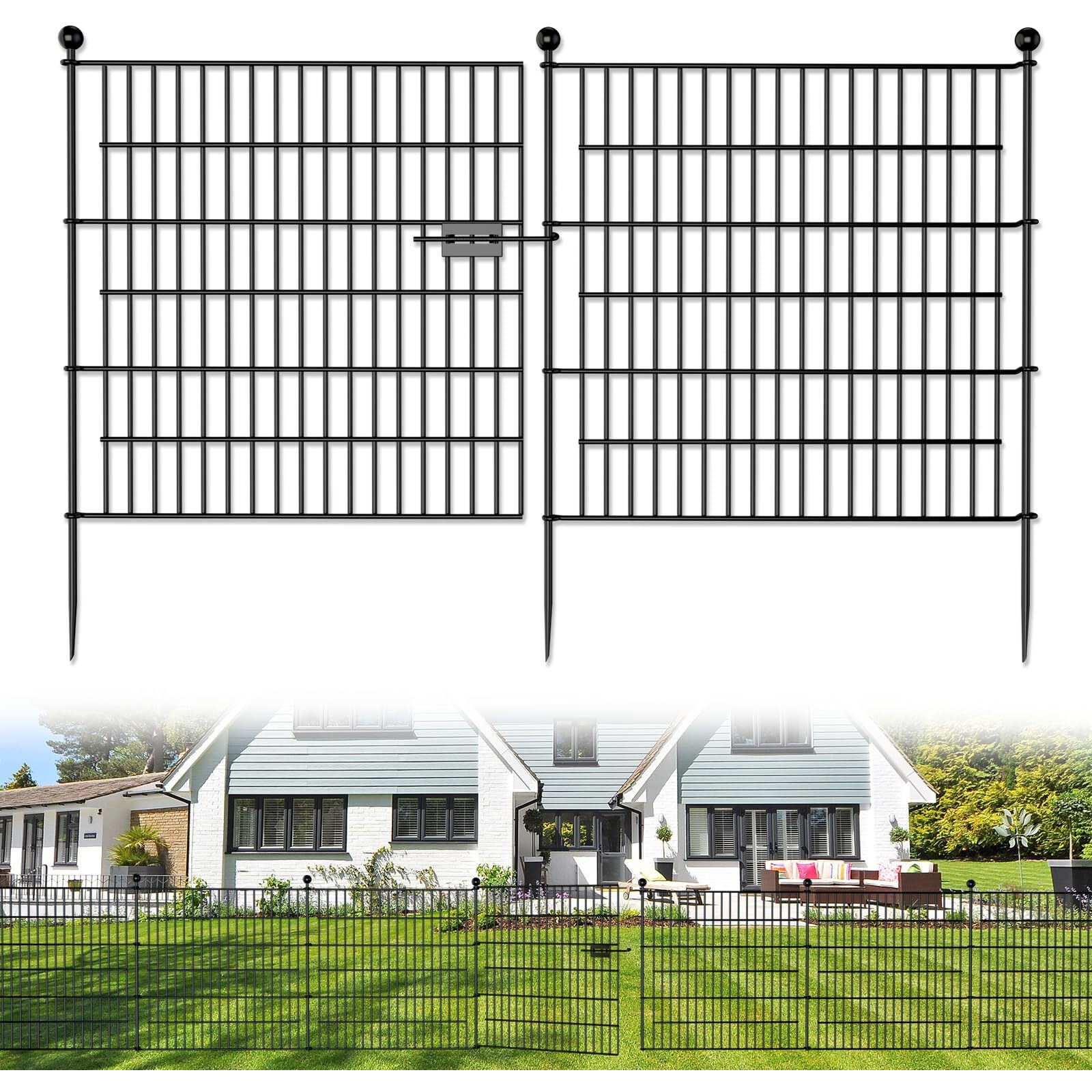 5 Panels No Dig Decorative Outdoor Garden Fence With Gate For Yard  32 In(H) X 11.8 Ft(L) Animal Barrier Fencing Rustproof Metal Wire Panel Border For Dog  Rabbits  And Patio Temporary Ground Stakes