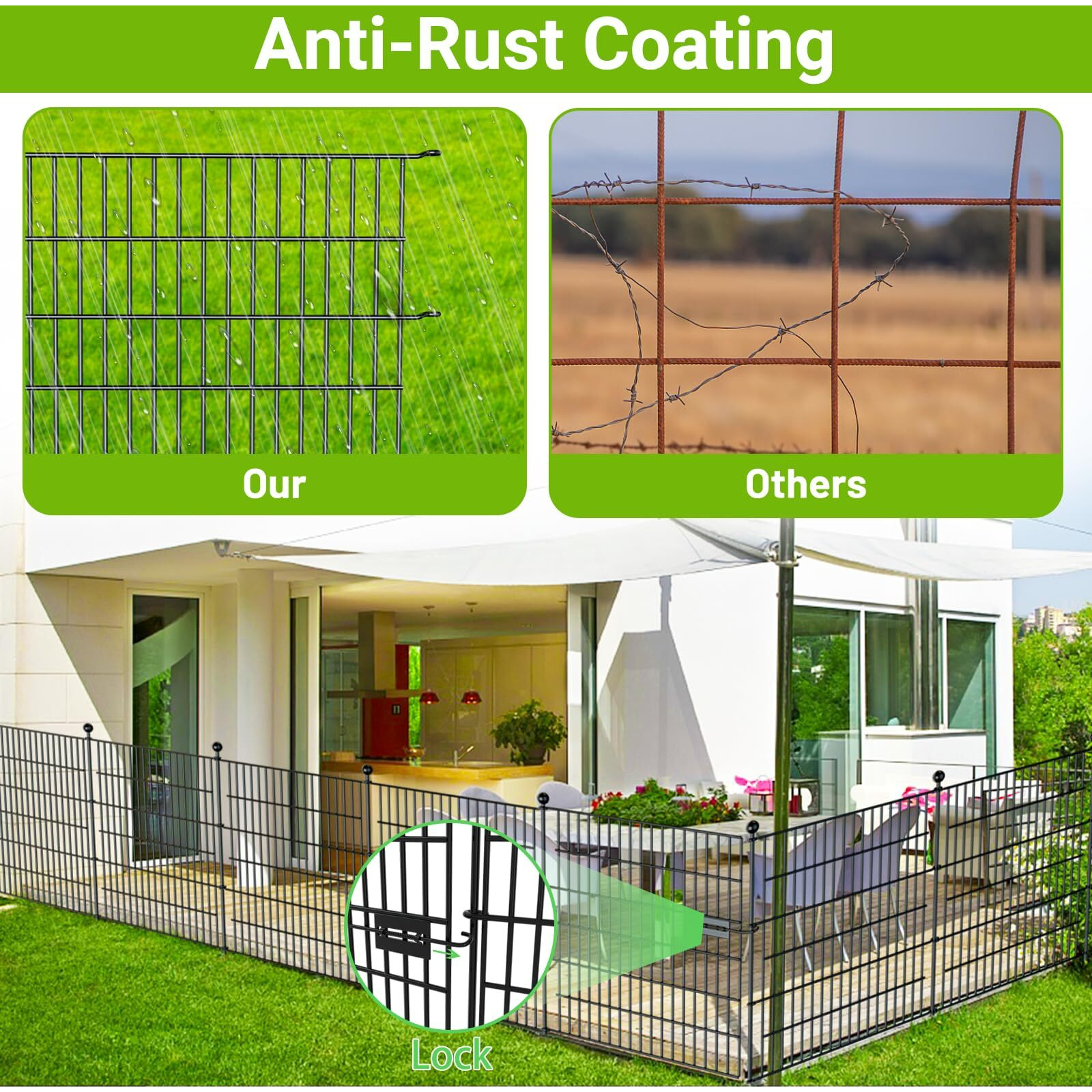 5 Panels No Dig Decorative Outdoor Garden Fence With Gate For Yard  32 In(H) X 11.8 Ft(L) Animal Barrier Fencing Rustproof Metal Wire Panel Border For Dog  Rabbits  And Patio Temporary Ground Stakes