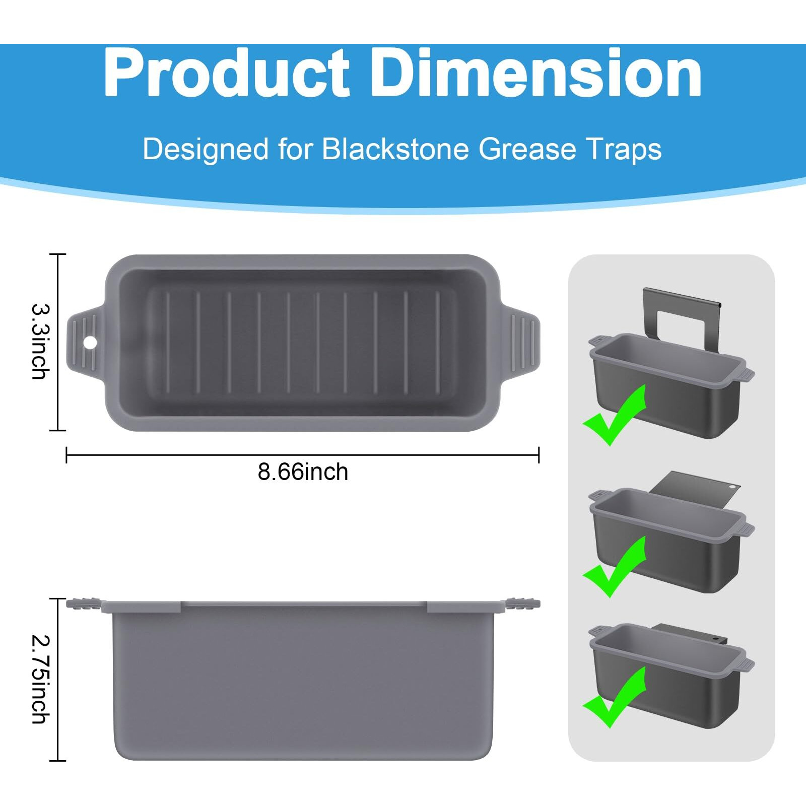 Oliggive 2 Pcs Silicone Grease Cup Liners For Blackstone 36 28 22 17 Inch Griddle Reusable Grease Catcher Cup Liner Grill Grease Tray Durable Drip Pans Blackstone Griddle Accessories Grey