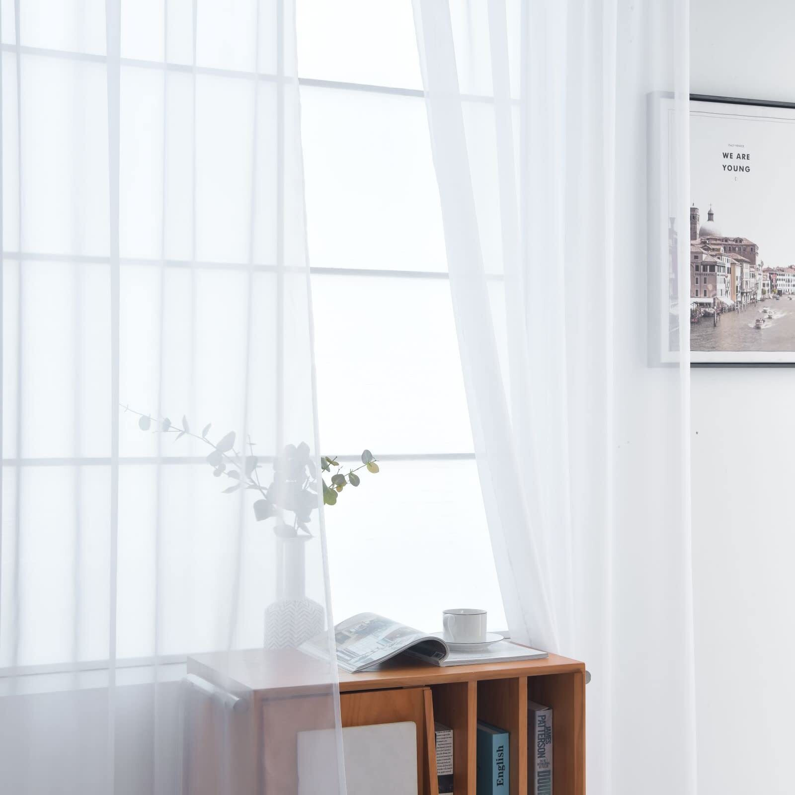 Spacedresser Basic Rod Pocket Sheer Voile Window Curtain Panels White 1 Pair 2 Panels 42 Width 72 Inch Long For Kitchen Bedroom Children Living Room Yard(White 42 W X 72 L)