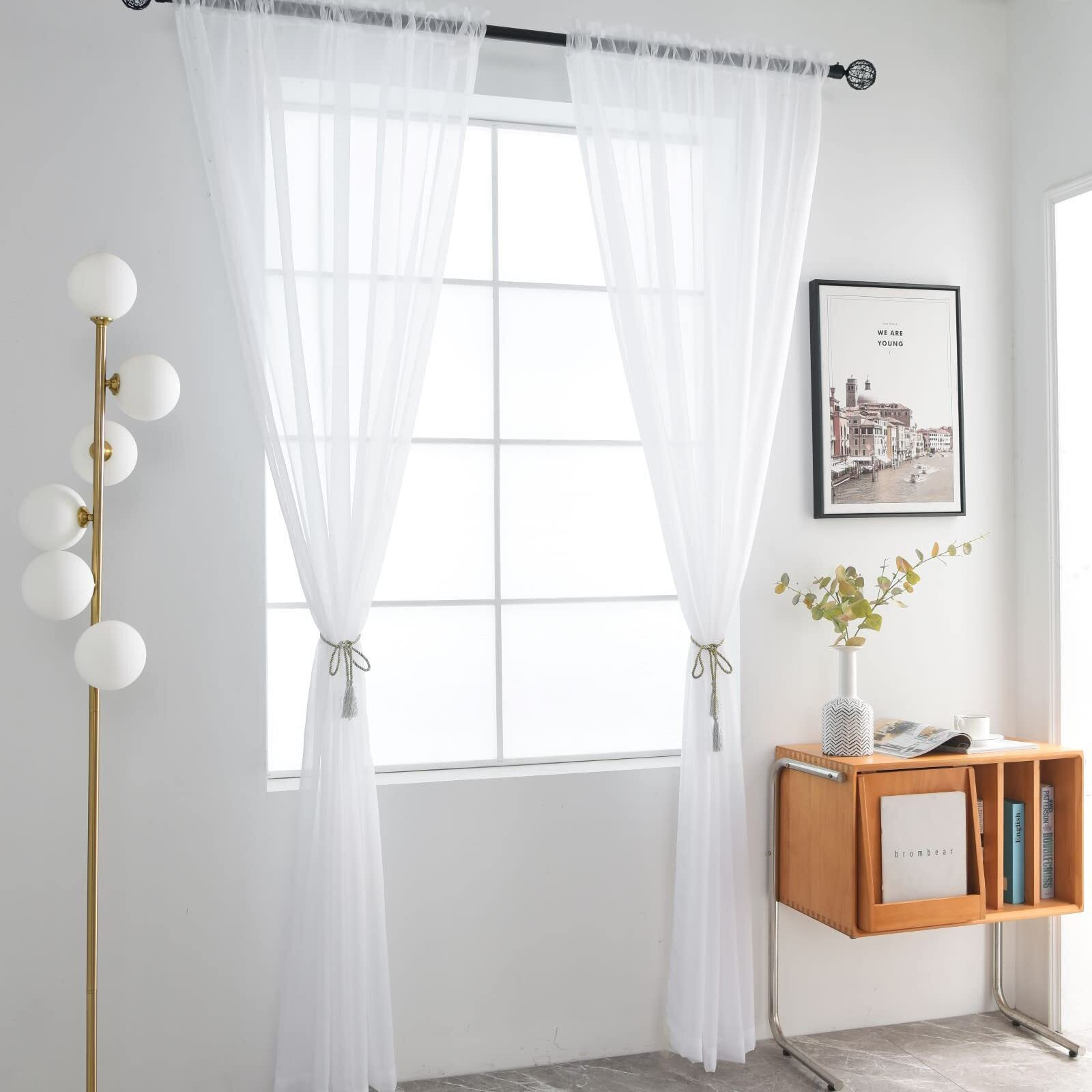 Spacedresser Basic Rod Pocket Sheer Voile Window Curtain Panels White 1 Pair 2 Panels 42 Width 72 Inch Long For Kitchen Bedroom Children Living Room Yard(White 42 W X 72 L)