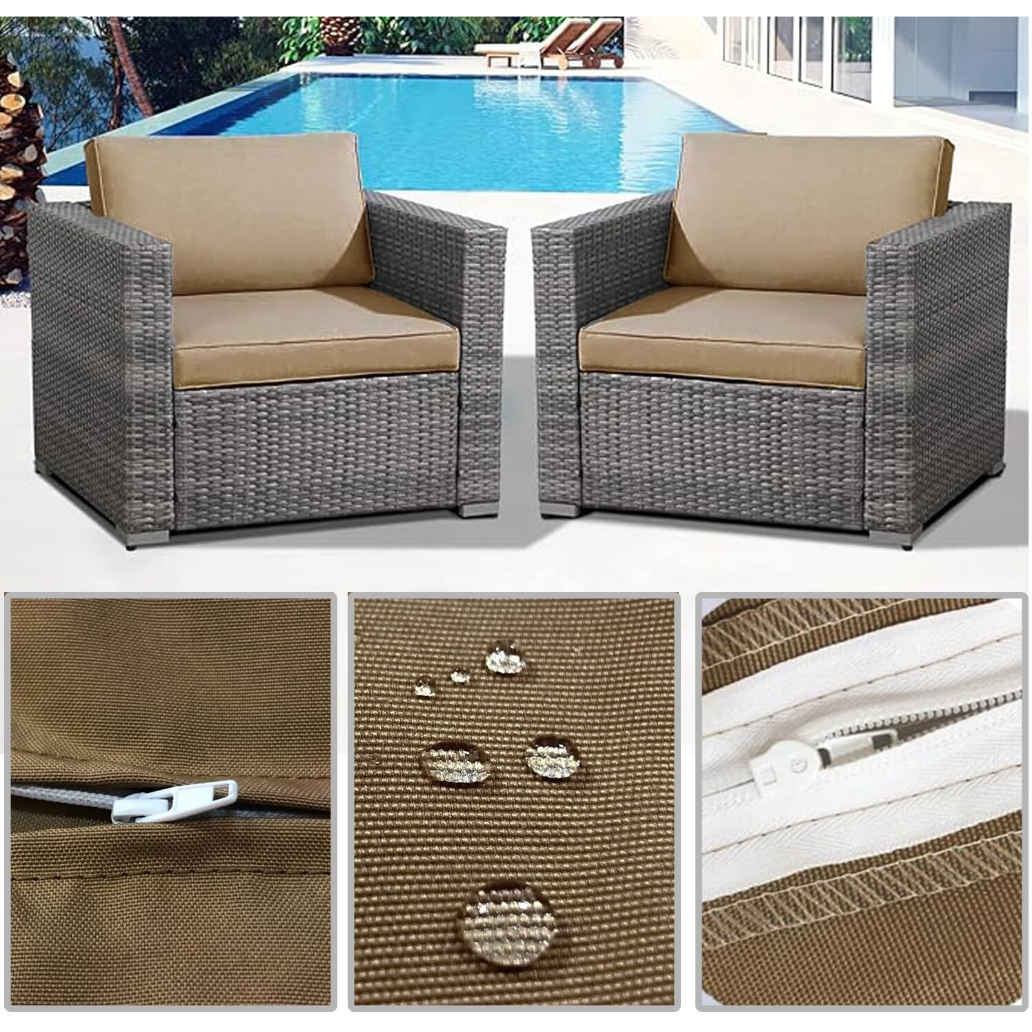 Flymei Patio Cushion Covers 22X20X4 Waterproof Outdoor Cushion Cover Replacement 4Packs Outdoor Seat Cushion Slipcover For Outdoor Rattan Chair Sofa  Taupe
