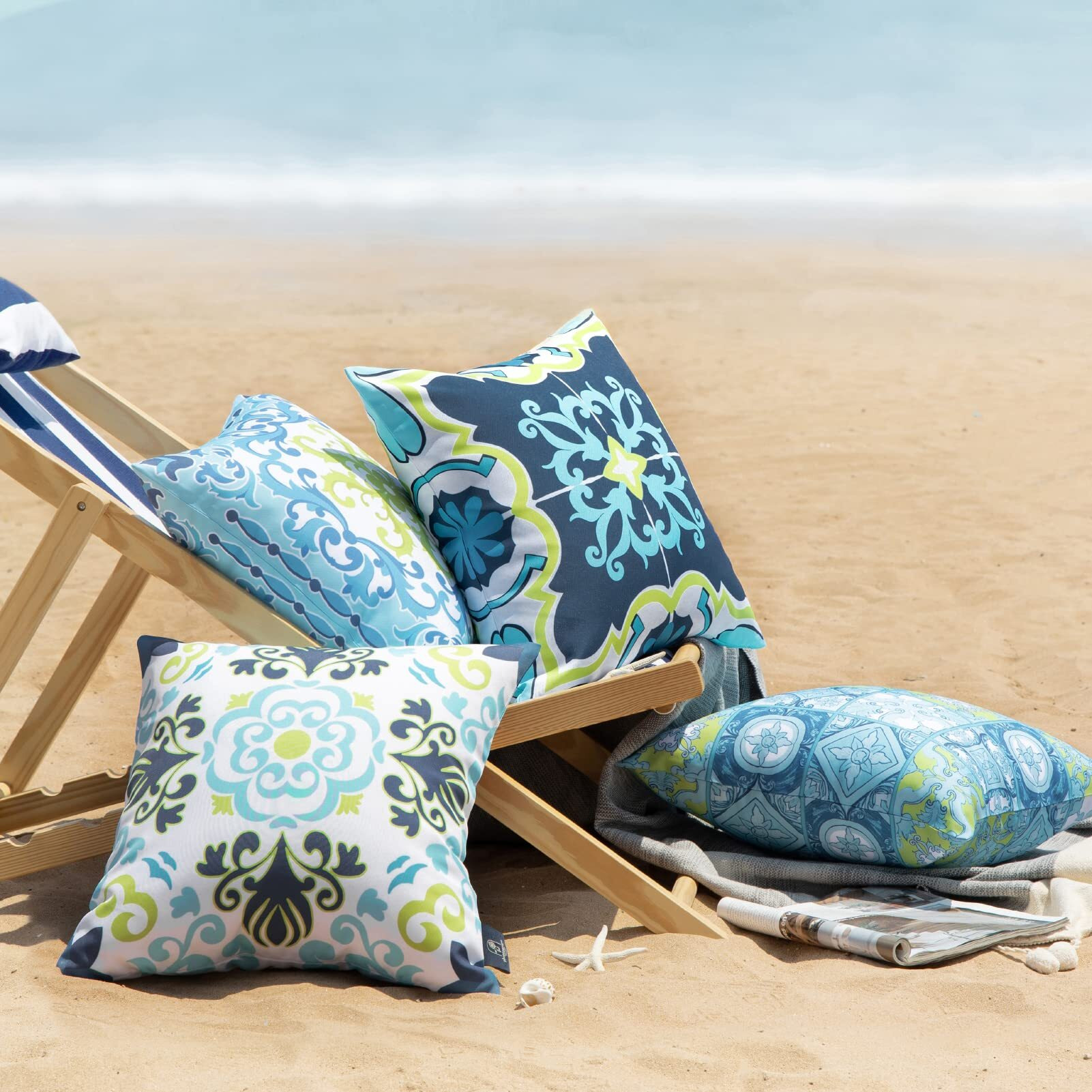 Phantoscope Set Of 4 Outdoor Waterproof Throw Pillow Covers Geometric  Decorative Boho Farmhouse Outdoor Pillows Cushion Case For Home Patio Furnitures Tent Sunbrella  Blue And Green 18X18 Inches