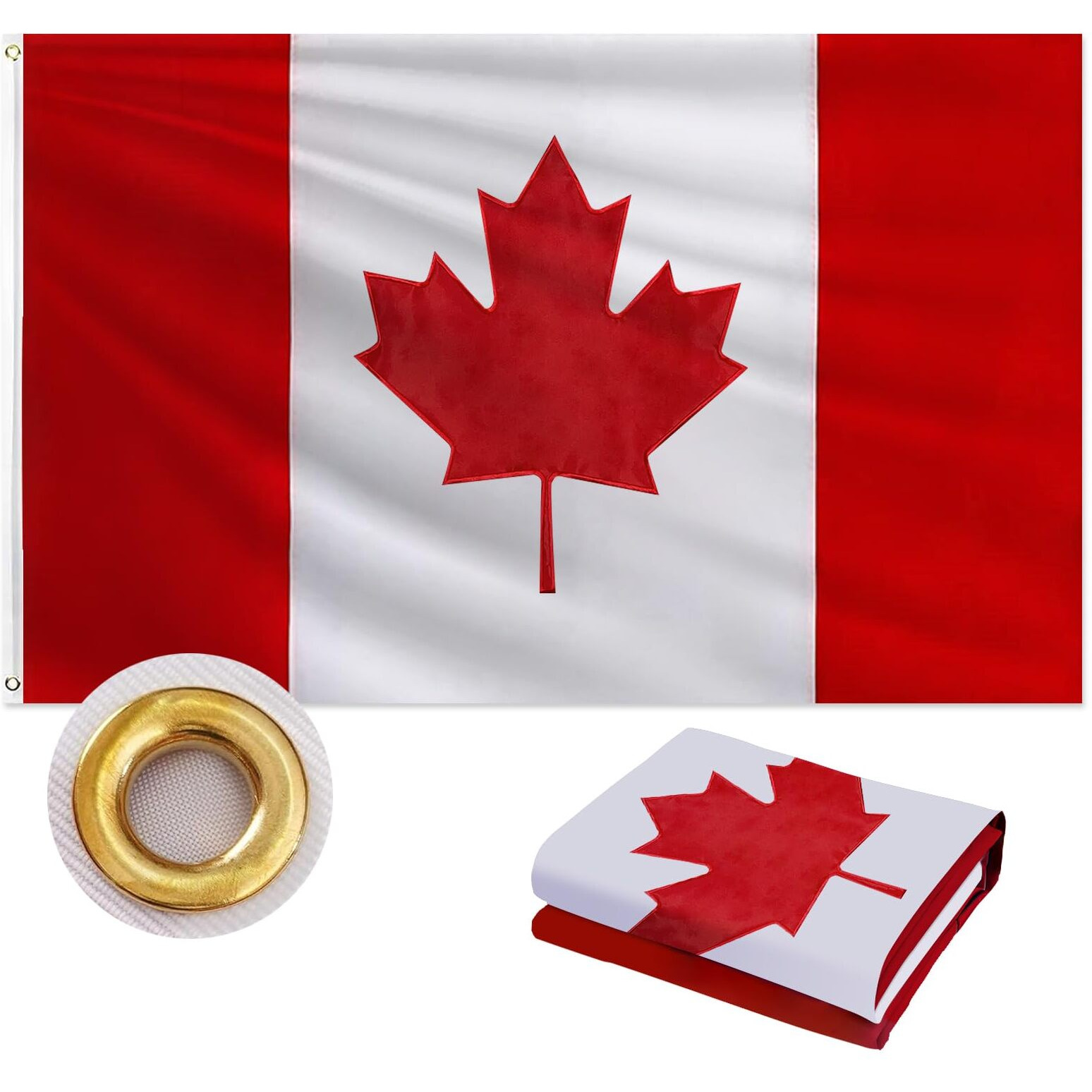 Canada Flag 3X5 Ft Outdoor  Double Sided Heavy Duty 210D Oxford Fabric  Embroidered Maple Leaf And 4 Rows Stitching Fly Ends With 2 Brass Grommets  Ca National Country Flag For Wall Indoor Home Garden