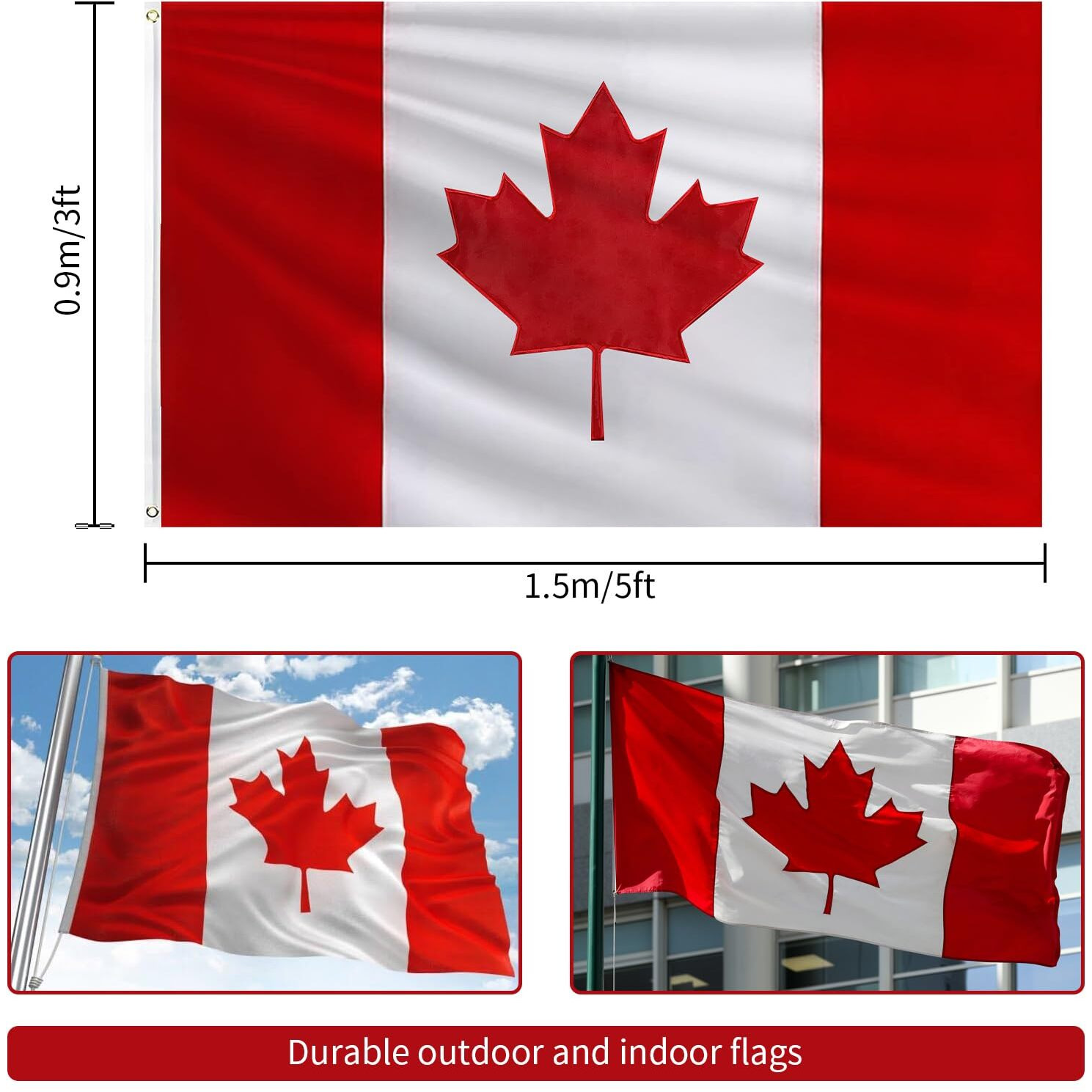 Canada Flag 3X5 Ft Outdoor  Double Sided Heavy Duty 210D Oxford Fabric  Embroidered Maple Leaf And 4 Rows Stitching Fly Ends With 2 Brass Grommets  Ca National Country Flag For Wall Indoor Home Garden