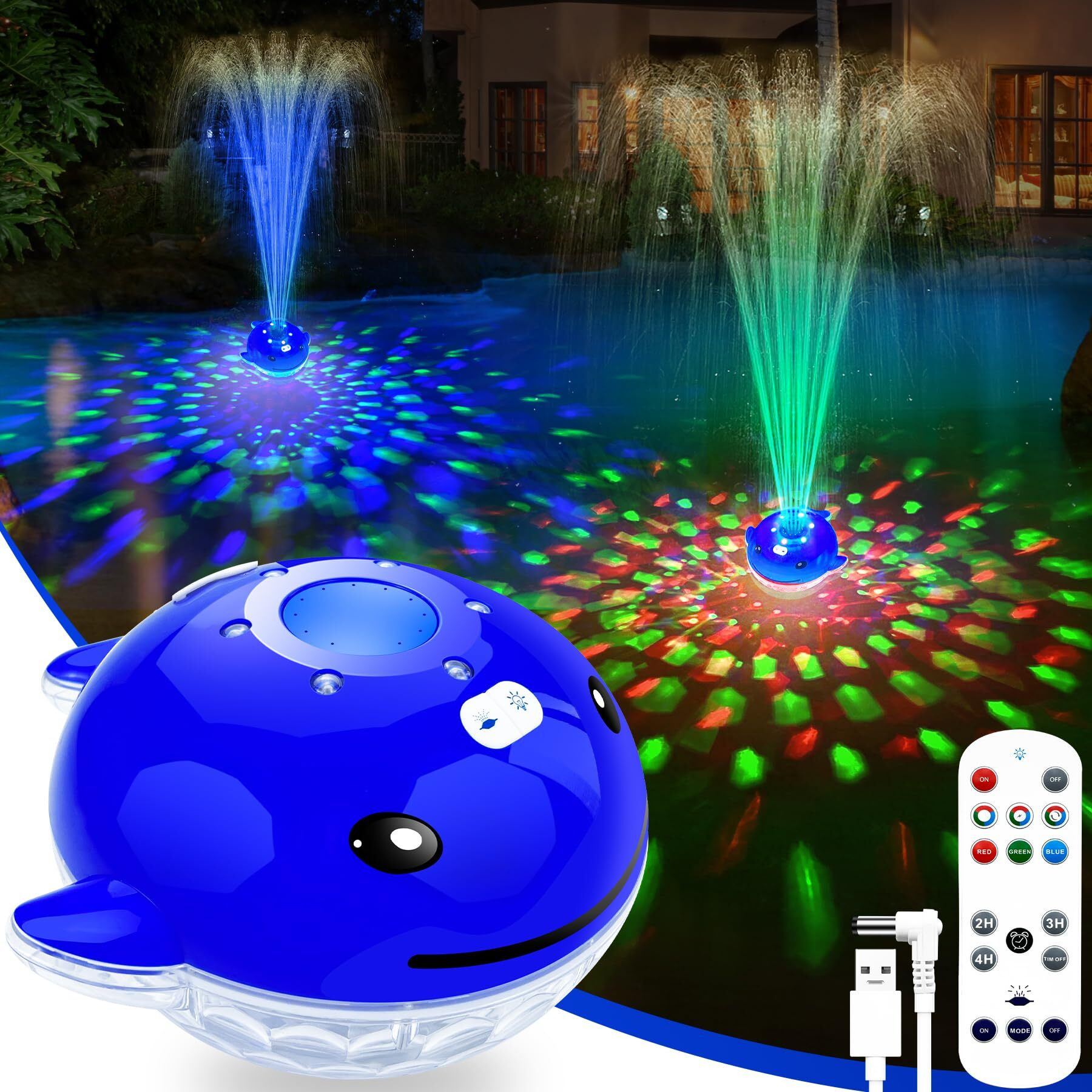 Chlorstar Floating Pool Fountain With Remote  Dolphing Pool Fountain With Lights  Rechargeable Pool Water Fountain  Above Ground Pool Fountain Waterfall  Swimming Pool Fountains For Inground Pool-1Pc
