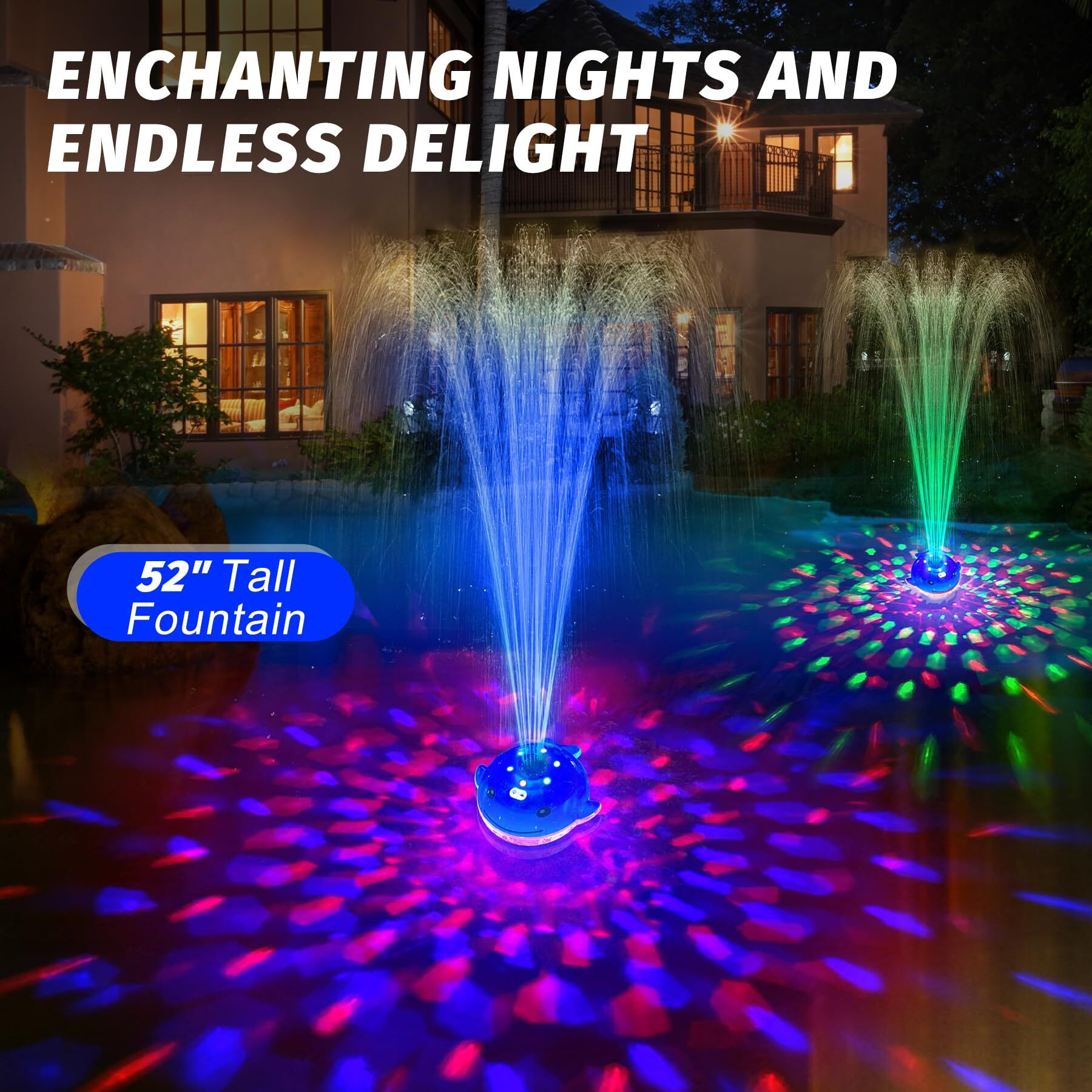 Chlorstar Floating Pool Fountain With Remote  Dolphing Pool Fountain With Lights  Rechargeable Pool Water Fountain  Above Ground Pool Fountain Waterfall  Swimming Pool Fountains For Inground Pool-1Pc