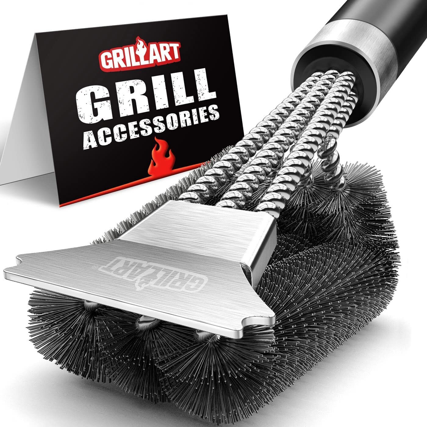 Grillart Grill Brush And Scraper With Deluxe Handle  Safe Wire Grill Brush Bbq Cleaning Brush Grill Grate Cleaner For Gas Infrared Charcoal Porcelain Grills  Br-8529