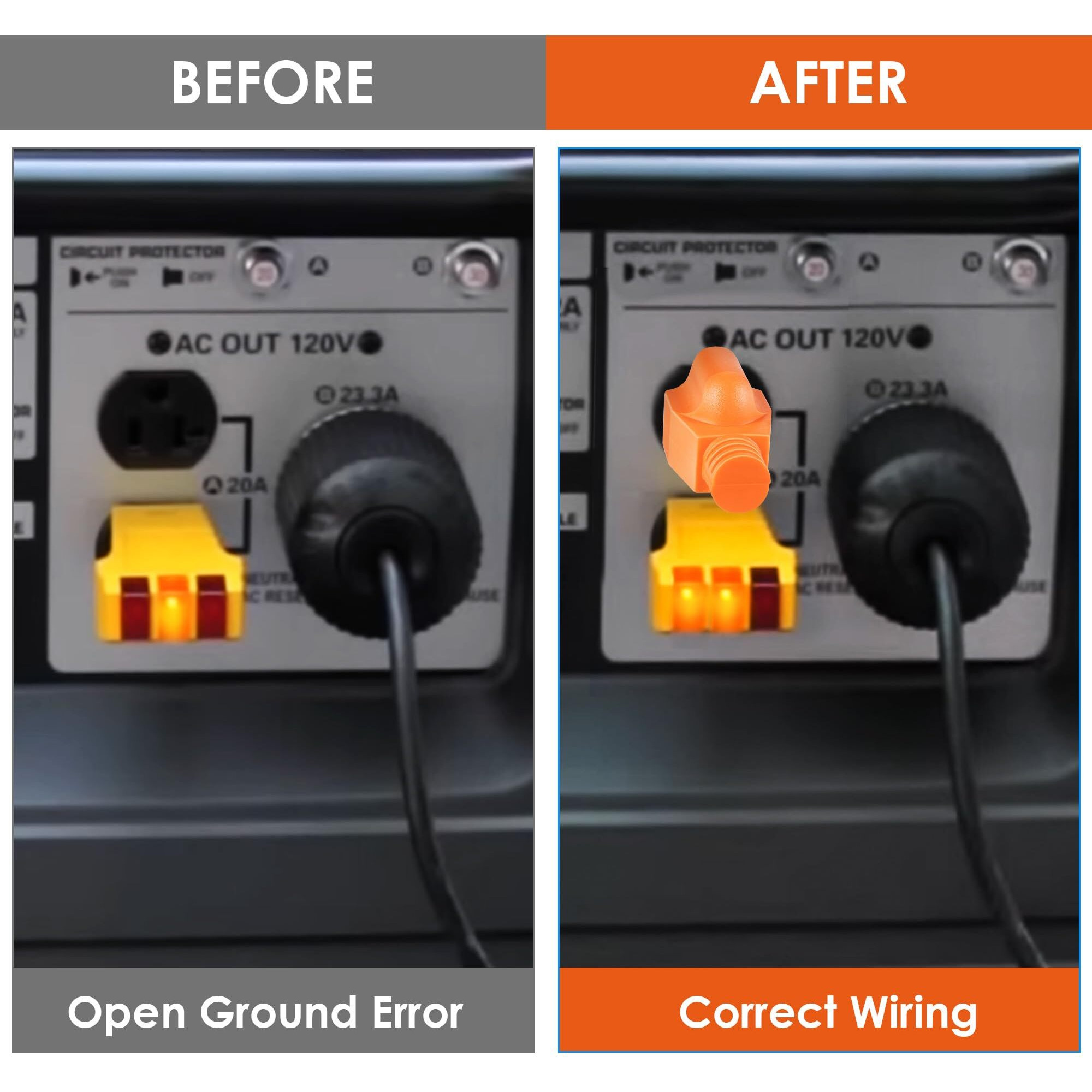 Dreyoo Neutral Ground Bonding Plug For Portable Inverter Generator  Grounding Plug Surge Protector Generator With Floating Neutral On Rv  Motorhome  Camper For Open Ground Error(Orange  1 Pack)