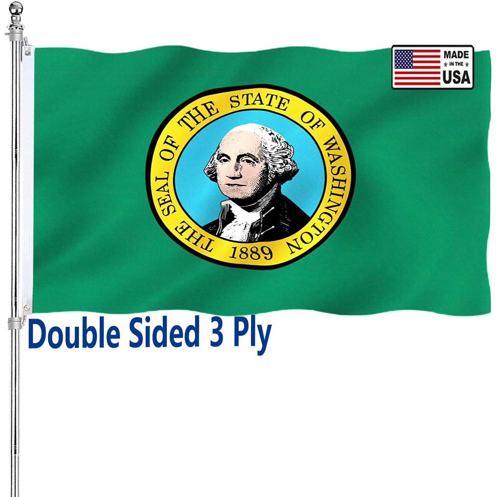 Washington State Flag 3X5 Ft Double Sided Outdoor Heavy Duty Wa State Flags 3 Ply With Durable Canvas Header And 2 Brass Grommets Vivid Colors