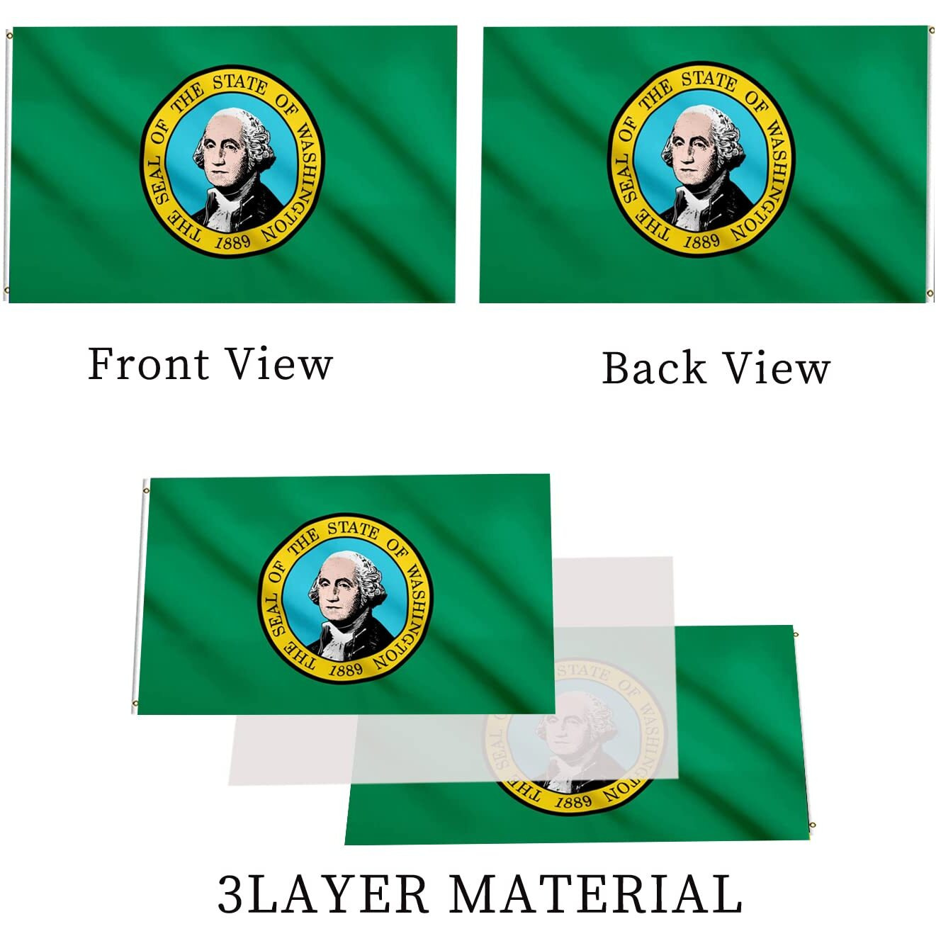 Washington State Flag 3X5 Ft Double Sided Outdoor Heavy Duty Wa State Flags 3 Ply With Durable Canvas Header And 2 Brass Grommets Vivid Colors