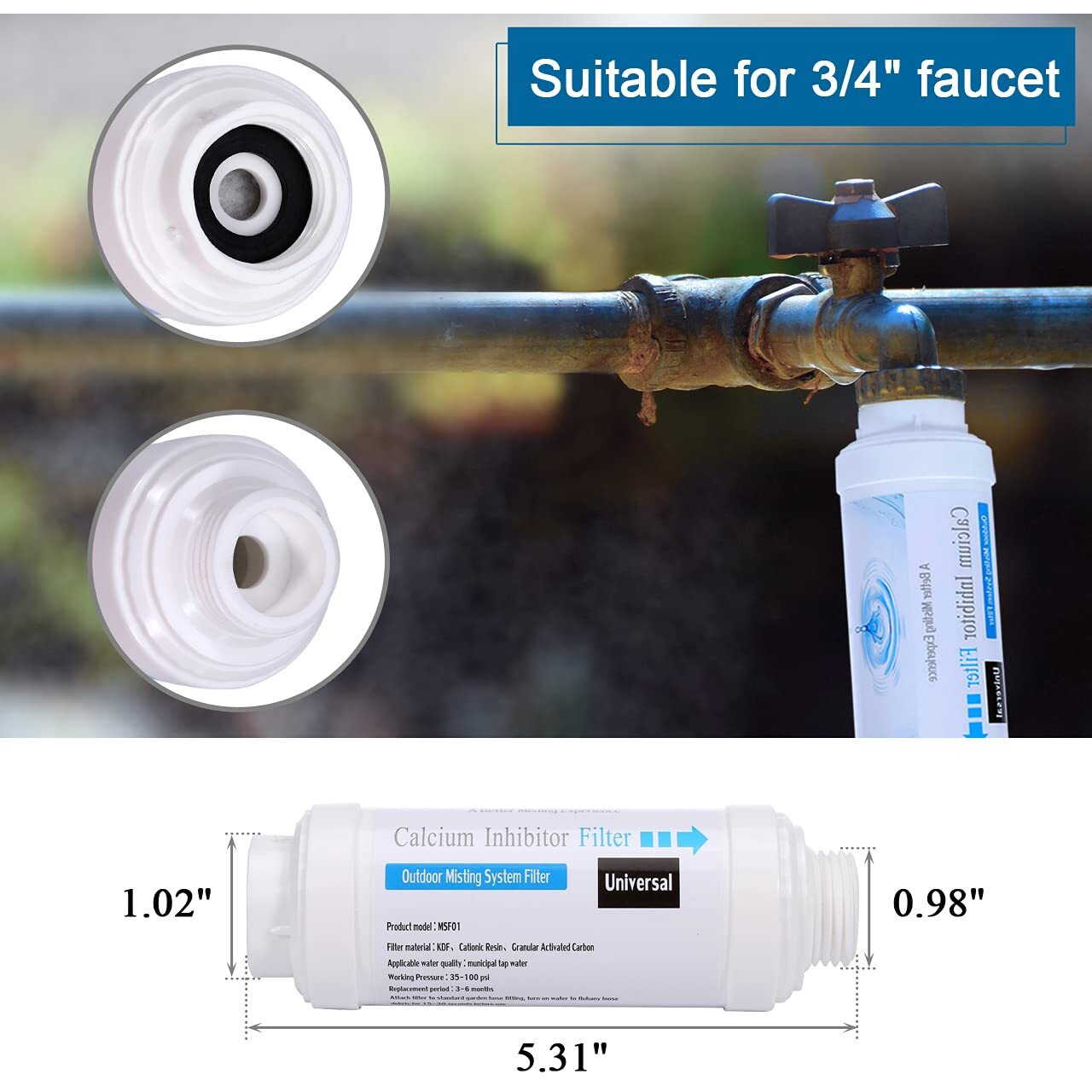Mornajina Calcium Inhibitor Filter  Outdoor Misting System Protector For Mist Nozzle  Preventing Scale Buildup From Clogging Up