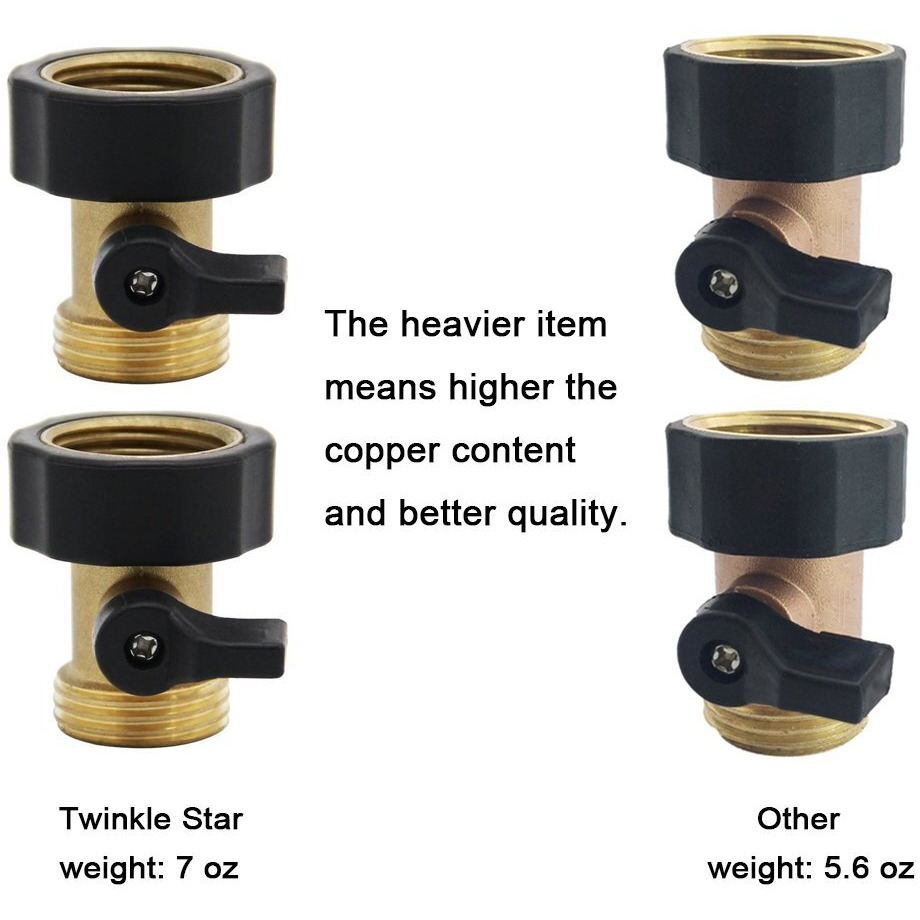 Twinkle Star Heavy Duty Brass Shut Off Valve Garden Hose Connector  Set Of 2  Twis3001