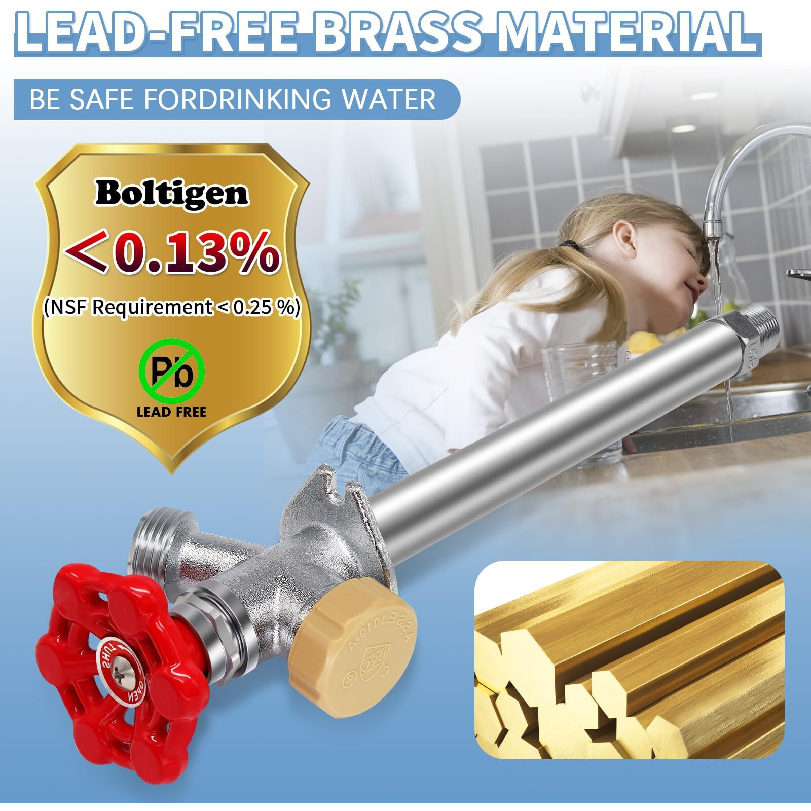 Boltigen 10Inch Anti-Siphon Frost Free Sillcock  No Lead Brass Frost Proof Outdoor Water Faucet  1/2"" Push-To-Fit Connector X 3/4'' Ght Hose Bib Frost Free Outdoor Spigot