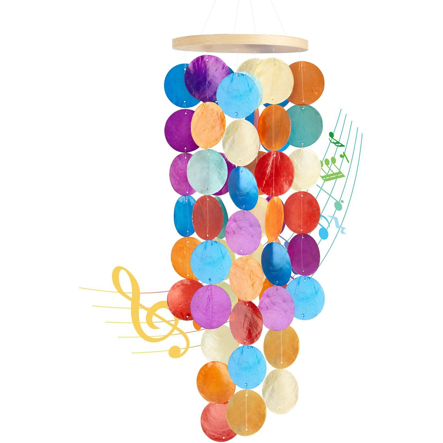 Wind Chimes For Outside - Handcrafted Rainbow Capiz Shells Windchime Coastal Style Decor For Indoor/Outdoors  Garden Decor  Great For Women  Wind Chimes Lovers And More