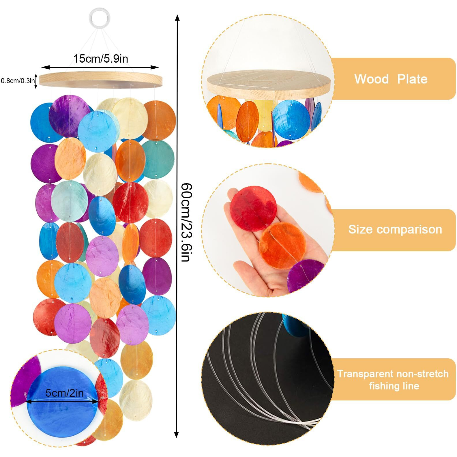 Wind Chimes For Outside - Handcrafted Rainbow Capiz Shells Windchime Coastal Style Decor For Indoor/Outdoors  Garden Decor  Great For Women  Wind Chimes Lovers And More