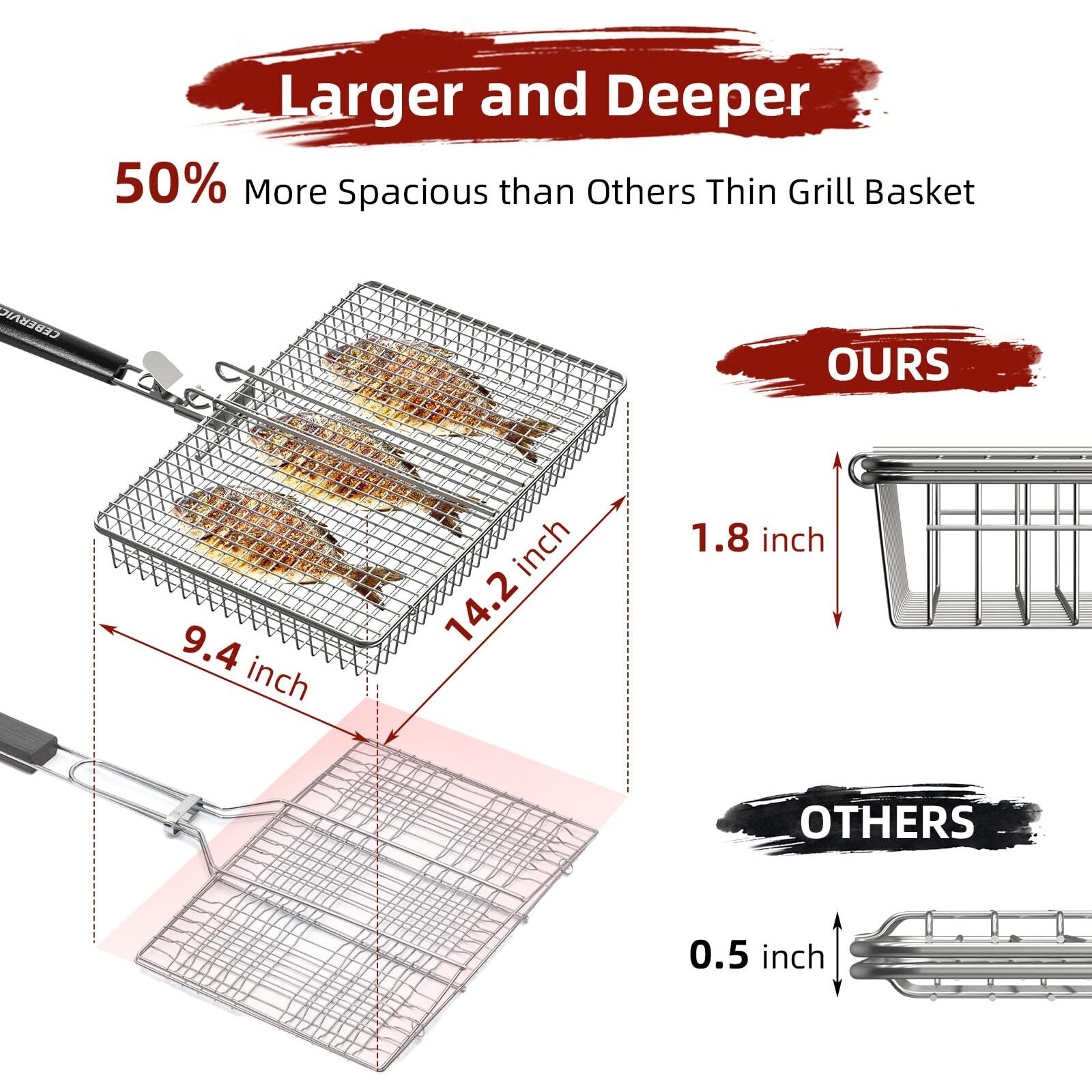 Cebervice Grill Basket Extra Large  Sus304 Stainless Steel  Portable Folding Bbq Camping Grilling Rack For Fish  Vegetables  Shrimp  Barbeque Griller Cooking Accessories  Grilling Gifts For Men  Dad