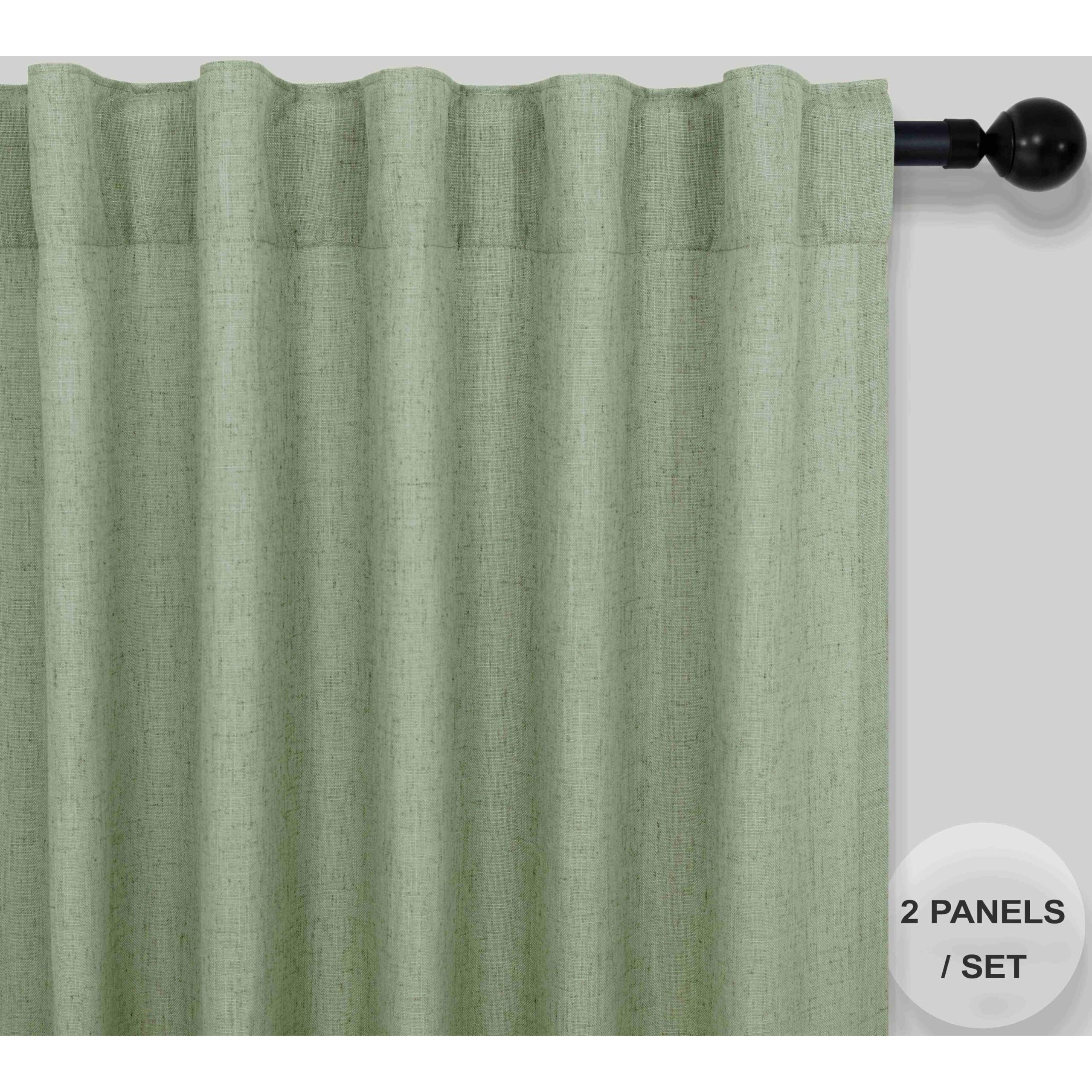 Sage Green Curtains 96 Inches Long For Living Room 2 Panels Back Tab Loop Pocket Linen Draperies Semi Privacy Sheer Light Weight Pale Green Curtains For Bedroom Office Bay Neutral Boho Farmhouse 8 Ft