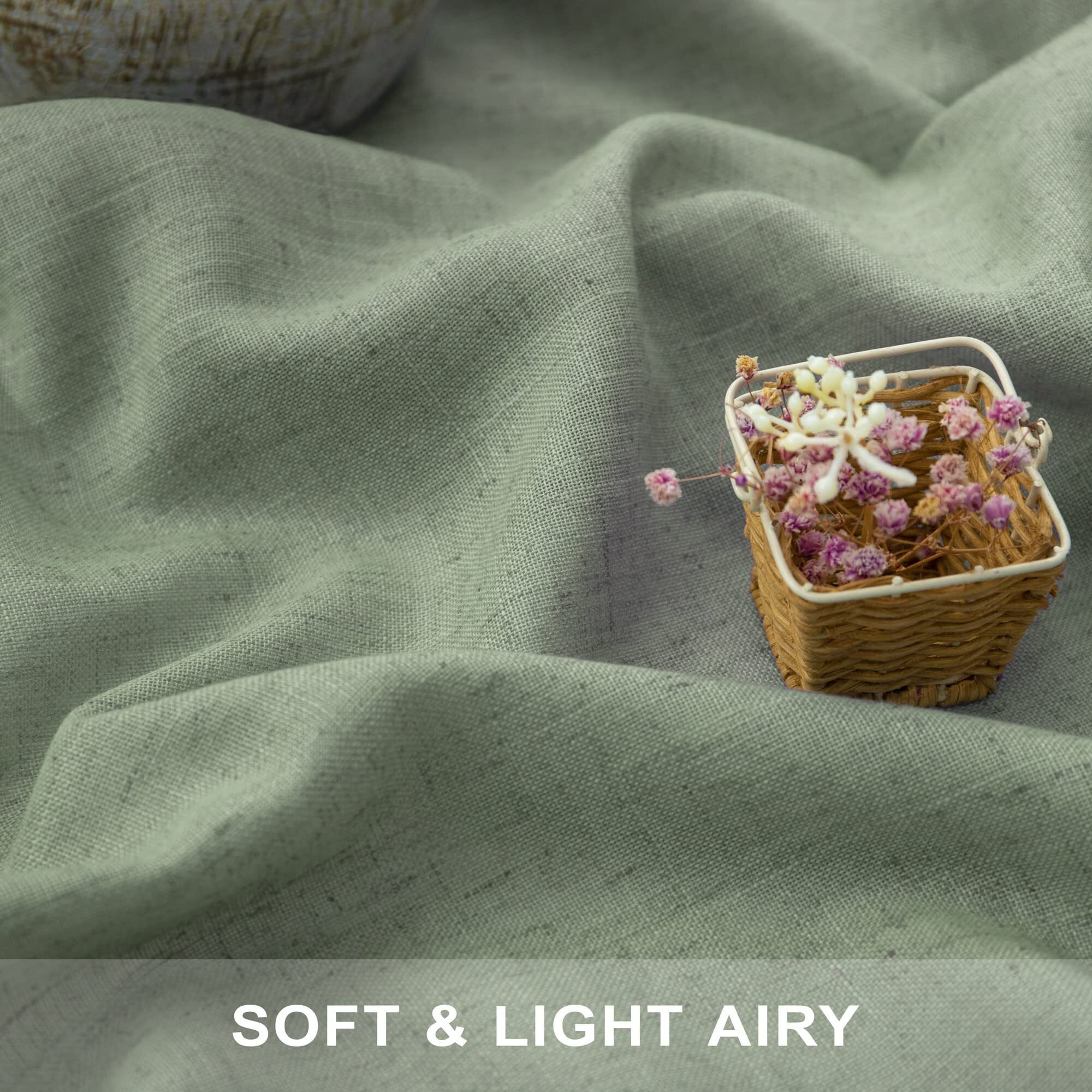 Sage Green Curtains 96 Inches Long For Living Room 2 Panels Back Tab Loop Pocket Linen Draperies Semi Privacy Sheer Light Weight Pale Green Curtains For Bedroom Office Bay Neutral Boho Farmhouse 8 Ft