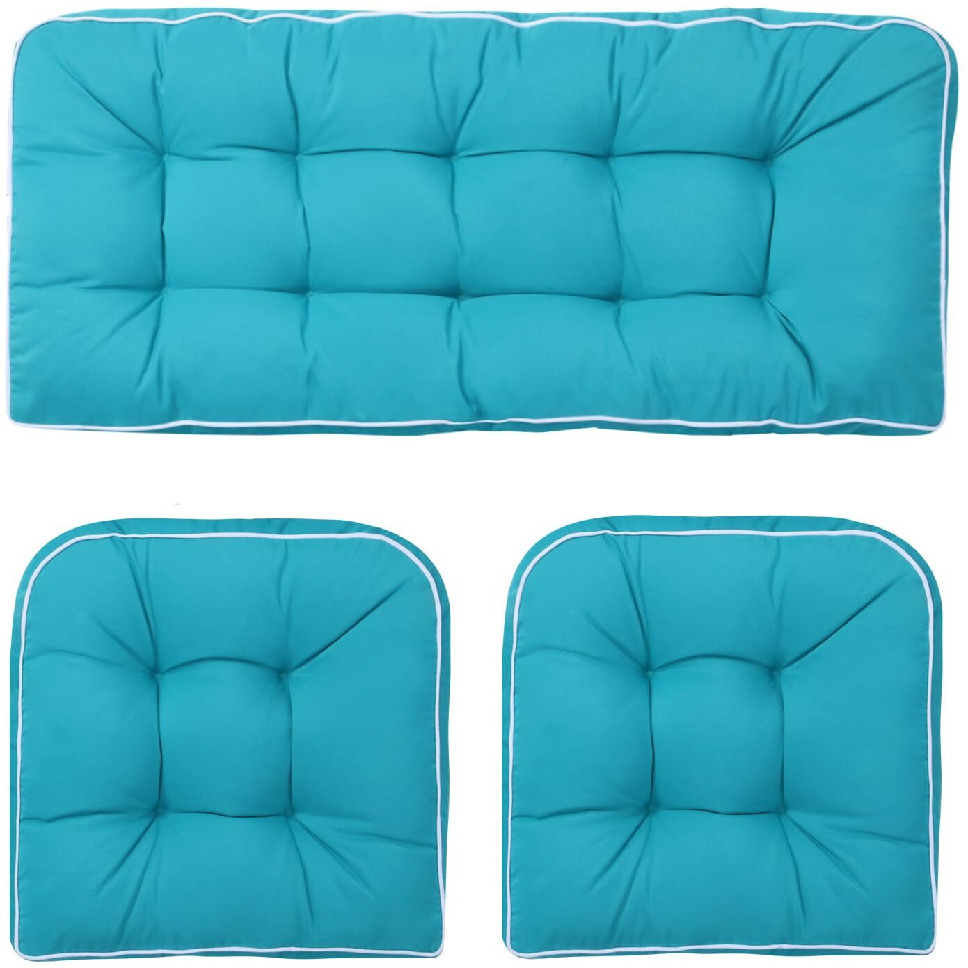 Blytieor Outdoor 3 Piece Wicker Chair Cushion Set  1 Loveseat Wicker Settee Cushion & 2 U-Shape Cushion For Patio Bench All Weather