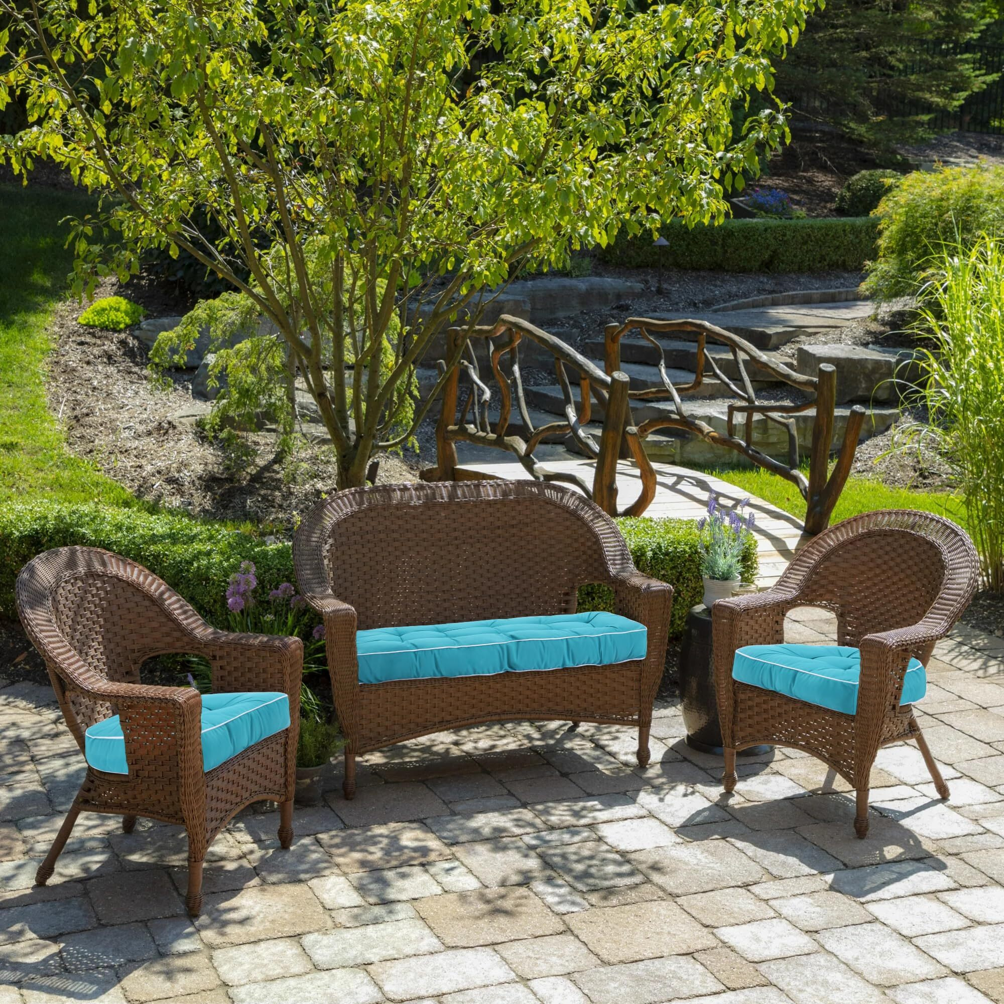 Blytieor Outdoor 3 Piece Wicker Chair Cushion Set  1 Loveseat Wicker Settee Cushion & 2 U-Shape Cushion For Patio Bench All Weather