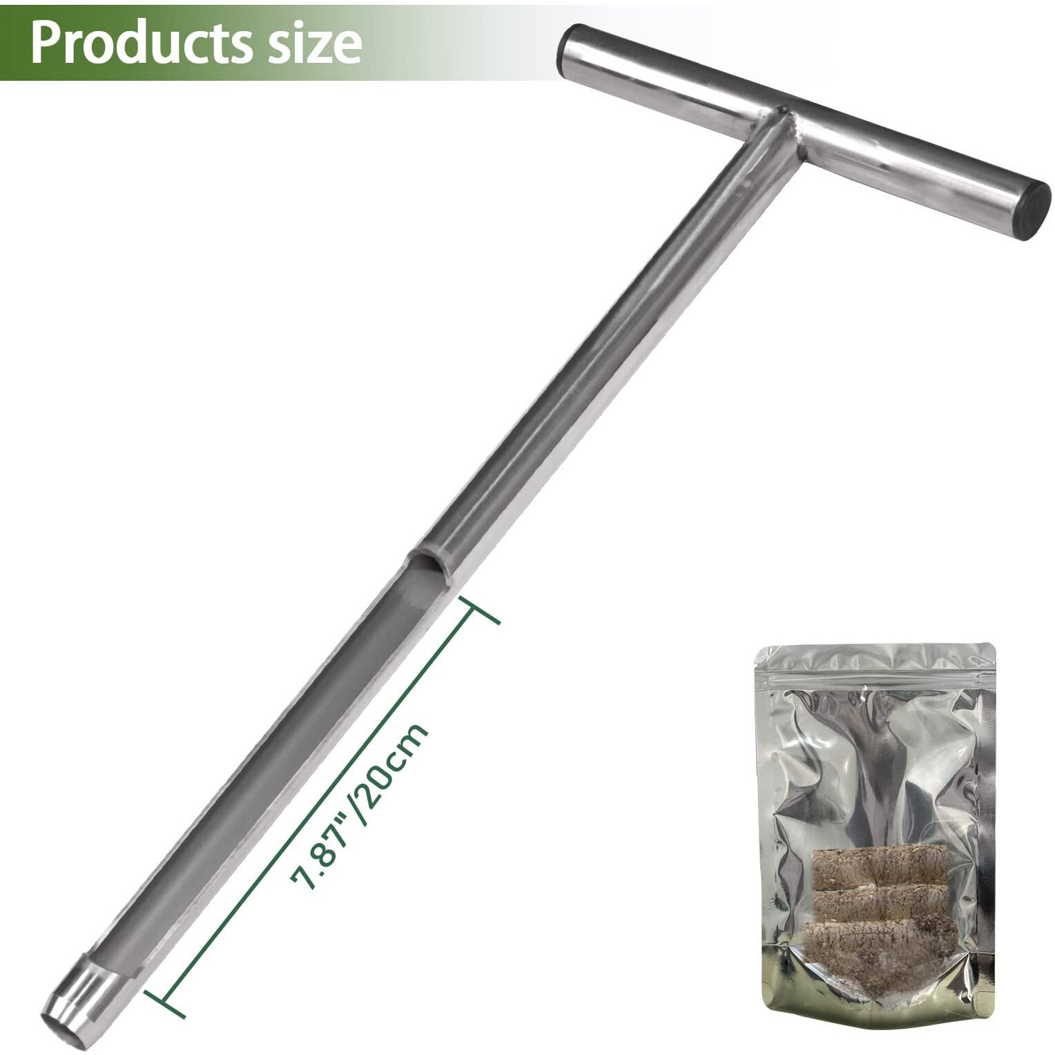 Soil Probe 20 Inch With 2 Bags  Soil Sample Probe For Lawn House Plants  T-Handle Soil Sampler Probe Rod  Stainless Steel Soil Test Kits Tool For Soil Sampling