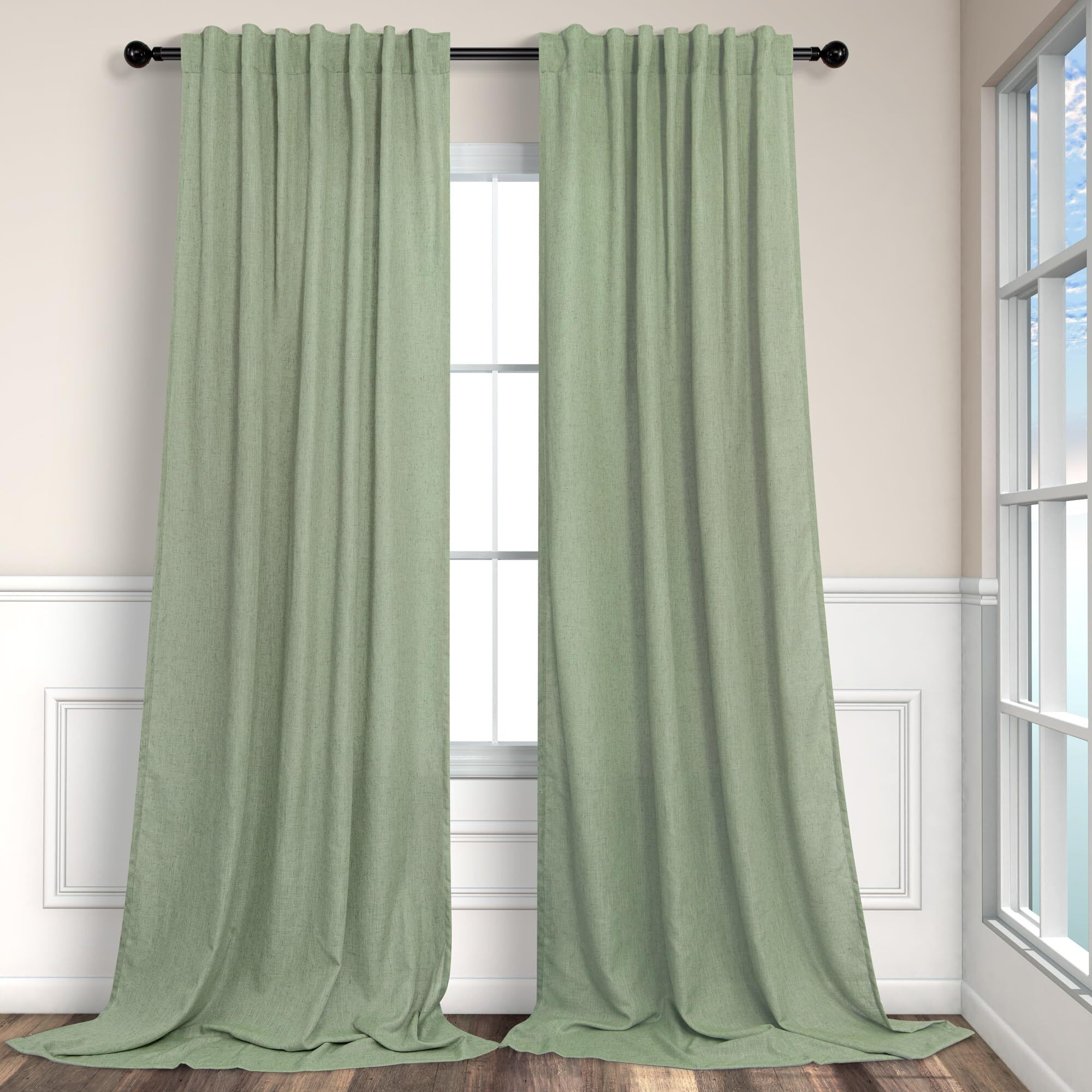 Pitalk Sage Green Curtains 5 Ft Wide By 84 Inches Long For Bedroom 2 Panel Back Tab Pocket Sheer Linen Large Drape Light Filtering Extra Wide Curtain For Living Room Dining Hall Hallway 60X84 Length