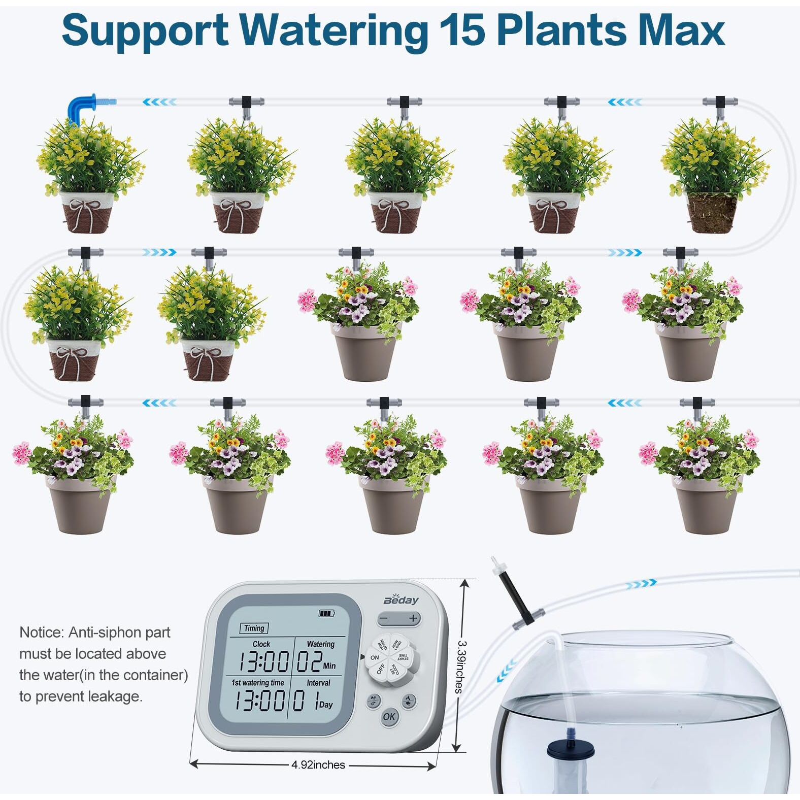 Automatic Plant Waterer Indoor Self Watering System For 15 Potted Plants Automatic Drip Irrigation Kit Programmable Water Timer Smart Humidity Detection Watering