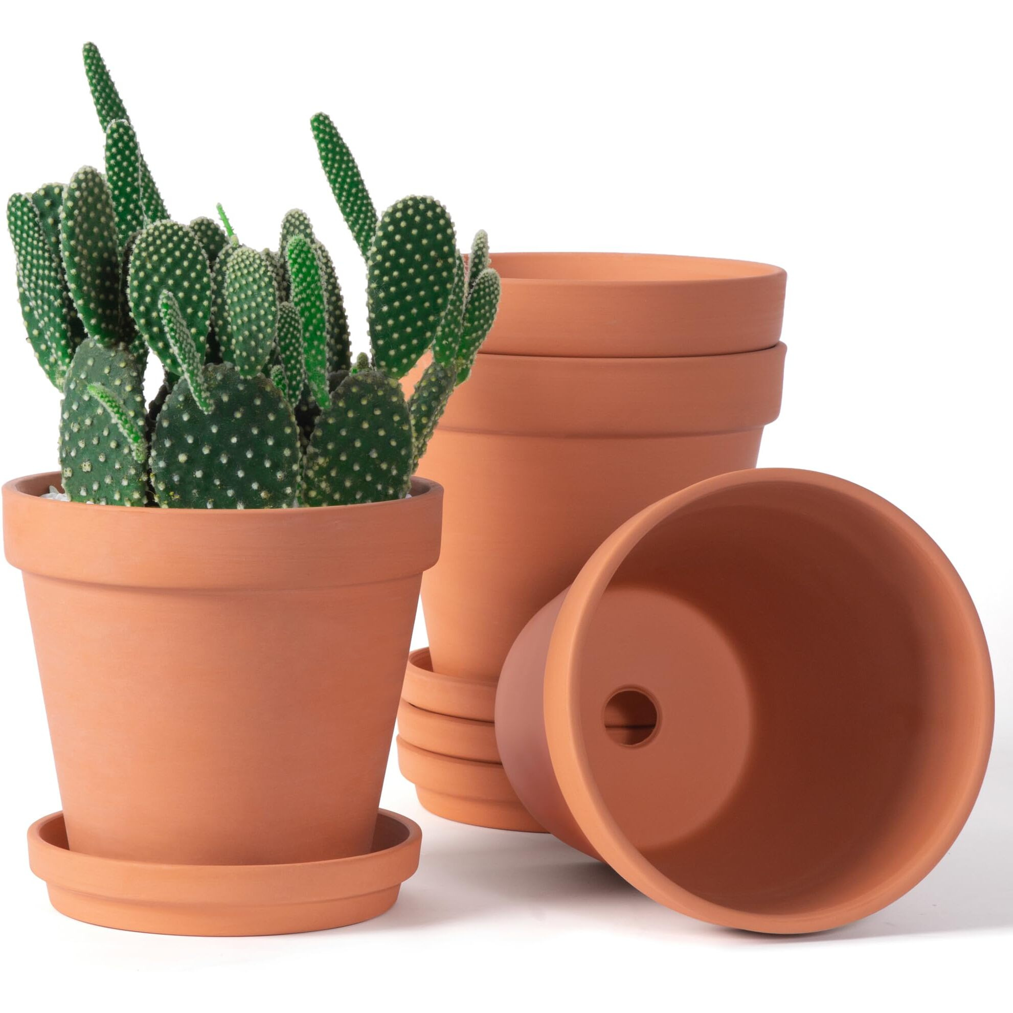 6 Inch Clay Pots For Plants With Saucer  Large Terra Cotta Plant Pots With Drainage Hole  Flower Pots With Tray  Terracotta Pots For Indoor Outdoor Plant - Pack Of 4 Planters