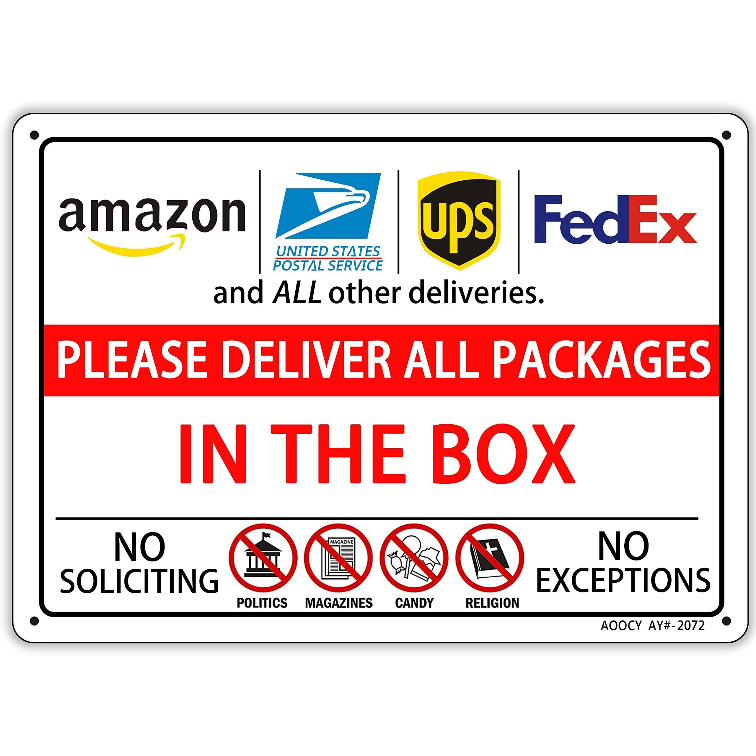 Please Deliver All Packages In The Box  Package Delivery Sign - Metal Aluminum Rust Free - 7"" X 9.8"" Pre-Drilled Holes  Weather Resistant