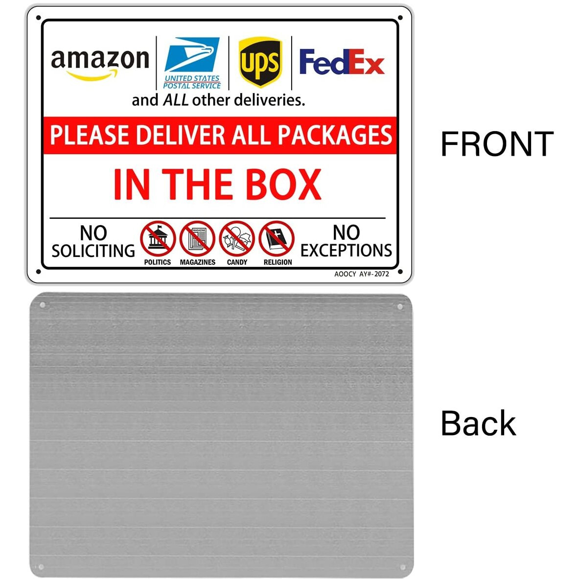 Please Deliver All Packages In The Box  Package Delivery Sign - Metal Aluminum Rust Free - 7"" X 9.8"" Pre-Drilled Holes  Weather Resistant