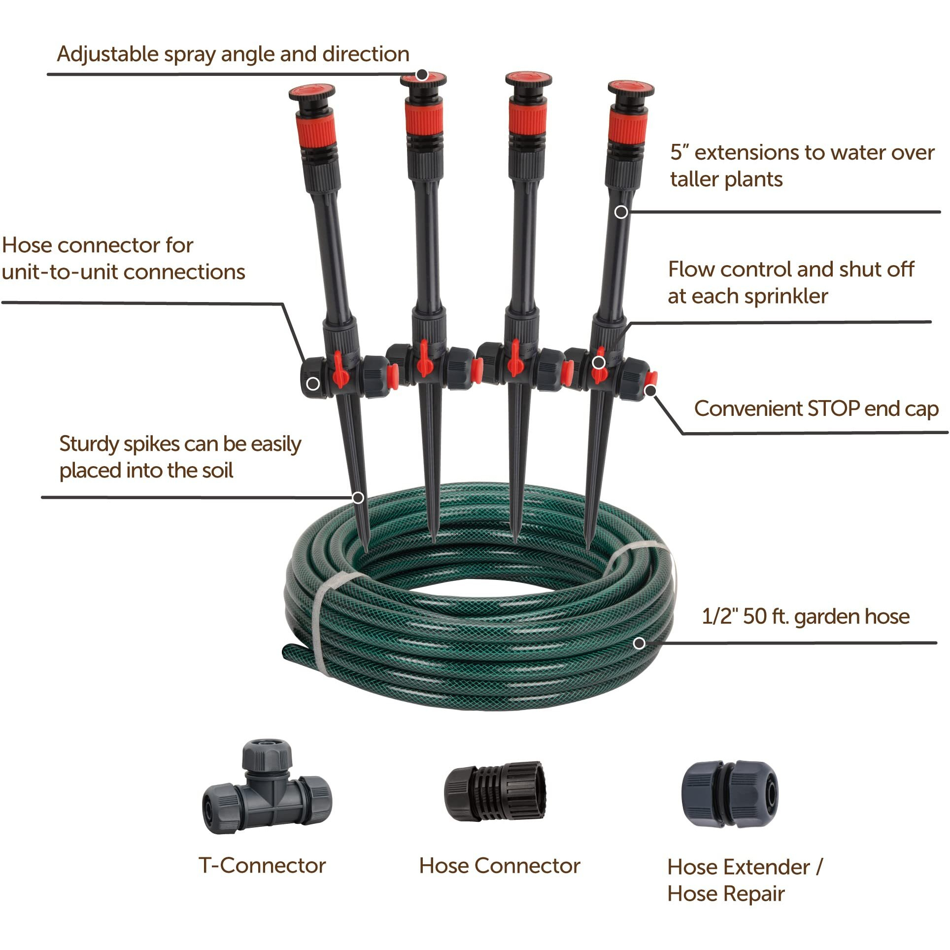Eden 98063 Multi-Adjustable Flex Design Above Ground Irrigation Garden Sprinkler System  Sprinkler & Hose  Diy Plant Watering Set