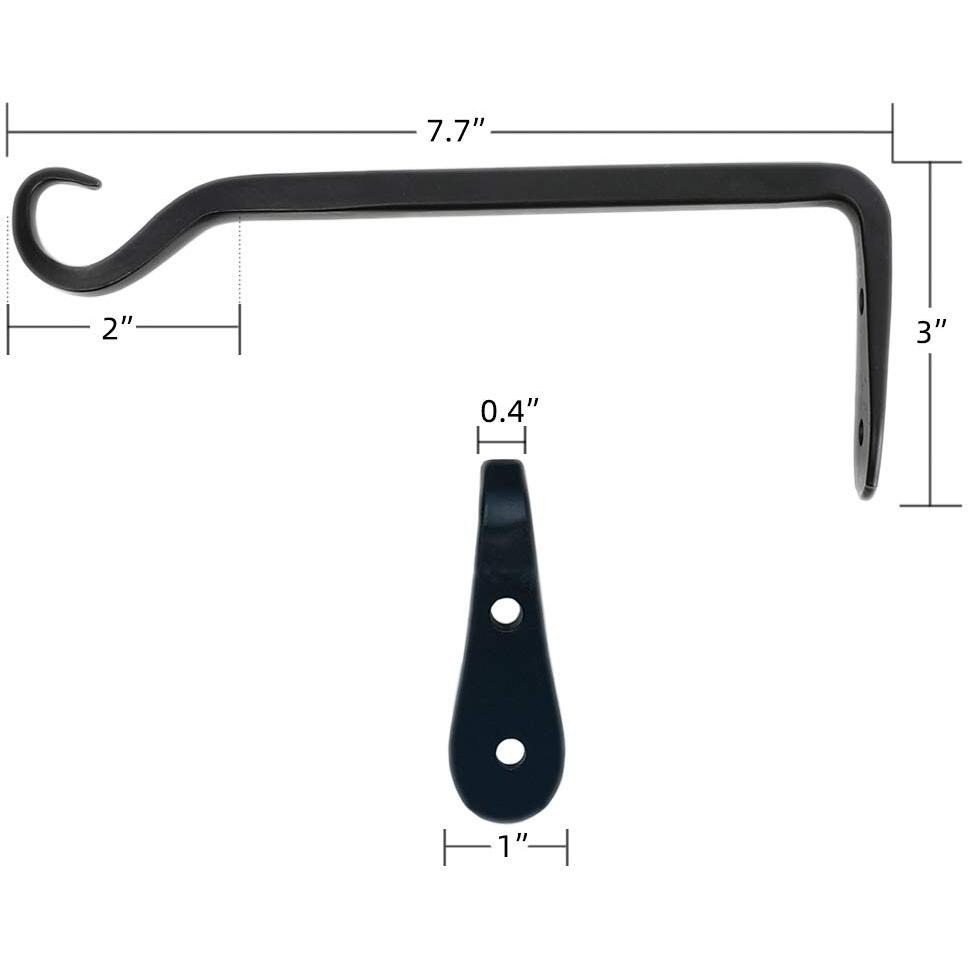 Worth Garden 6-Pack 7"" Plant Hanger Bracket - Forged Wrought Iron Powder-Coated Heavy Duty Wall Hook - Black Plant Hanging Hooks - Durable And Stable For Bird Feeders  Planters Indoor & Outdoor