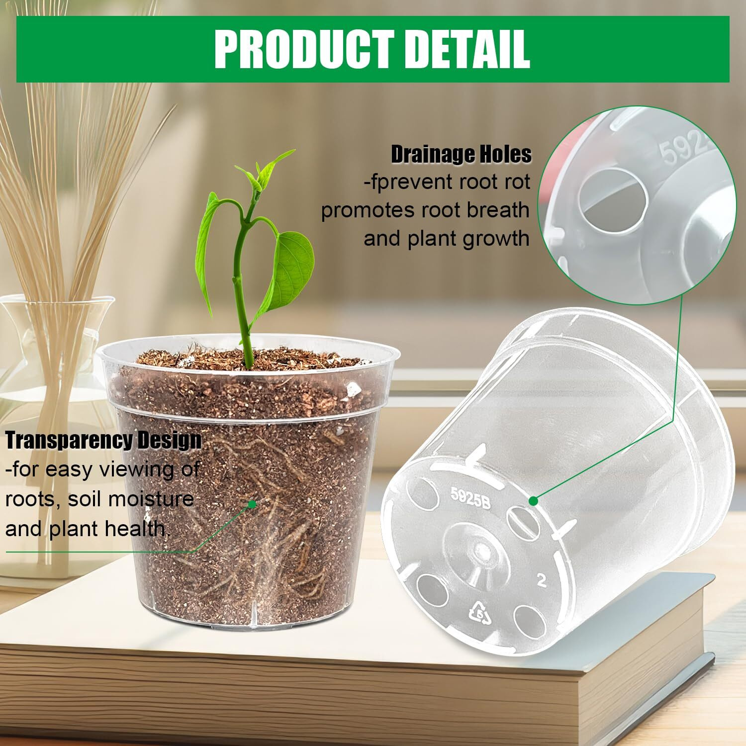 Btplastik 50 Pack 2.5 Inch Clear Nursery Pots For Plants  Sturdy Plastic Plant Pot For Planting Vegetables Flowers Seedlings  Transparent Seed Starter Pots With Drainage Holes(50P-2.5"" Clear)