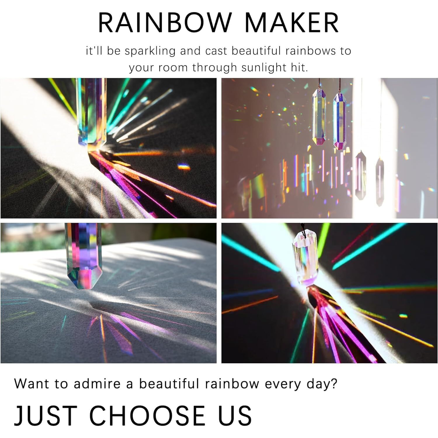 Hdcrystalgifts 3 Pack 5"" Large Crystal Sun Catcher Prisms  Ab Colored Suncatcher Crystals Window Indoor Hanging Rainbow Maker Prisms For Home Garden Decor