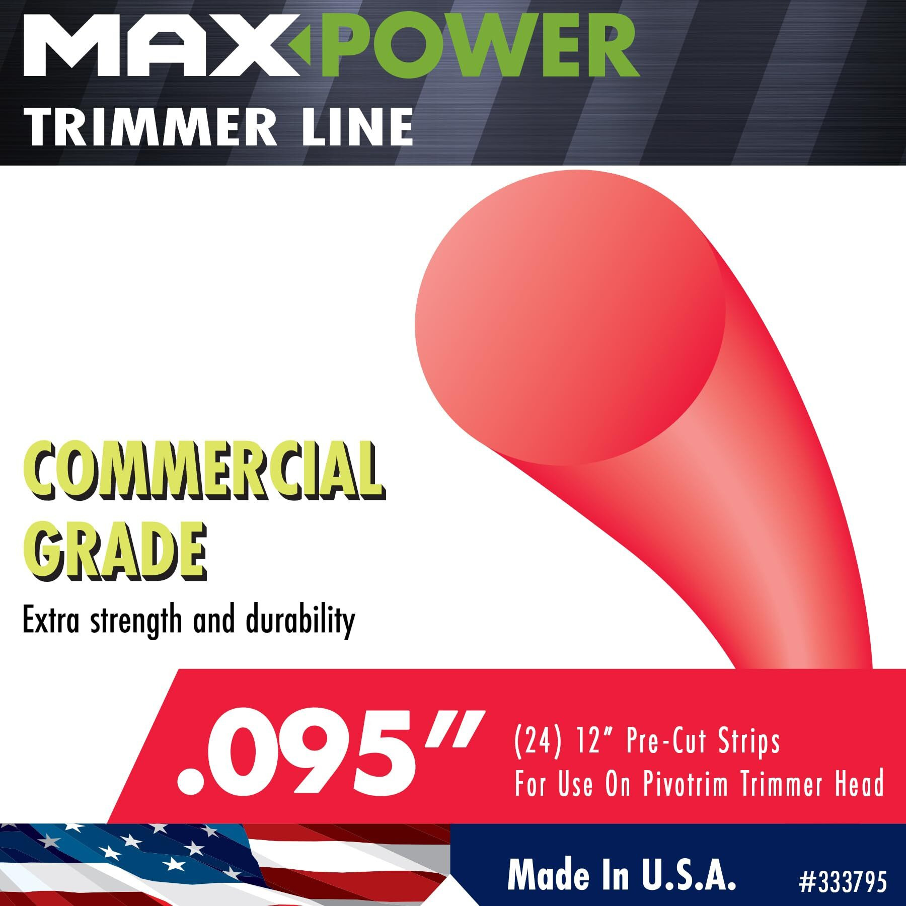 Maxpower 333795 Pivotrim Commercial Grade Trimmer Line Replacement Strips .095"" X 12"" - 24 Strips White