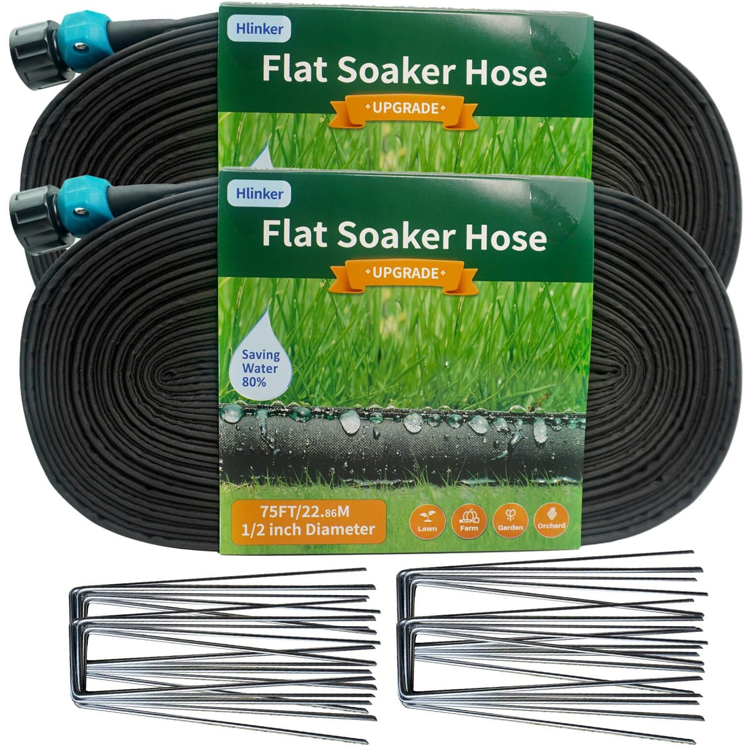 Hlinker 2024 Flat Soaker Hose 150 Ft (75Ft 2Packs) With Stake For Garden  Linkable Drip Hose Diy Automates Garden Irrigation System Saving 89% Water  Dual-Layer Leak-Free Design Water Hose With Holes