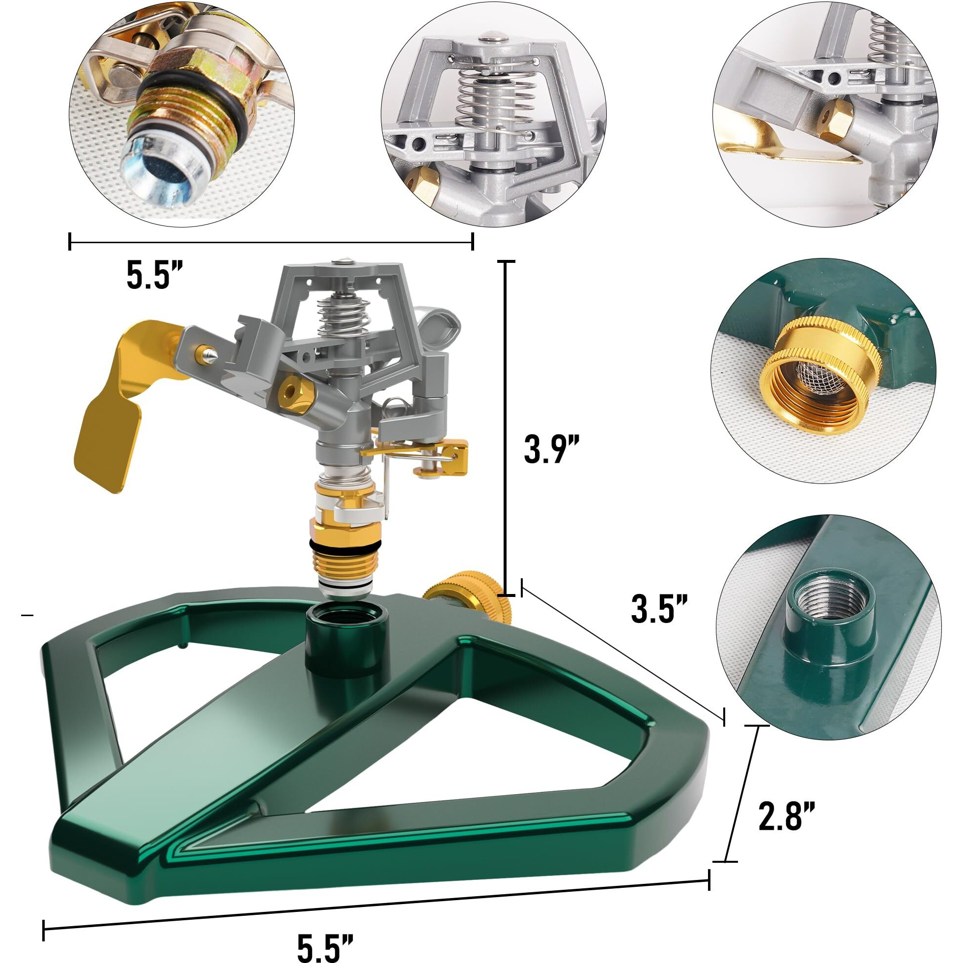 Hourleey Pulsating Impact Sprinkler With Metal Base  Heavy Duty Circular Zinc Alloy Sprinkler With Sprinkler Head  Garden Hose Sprinklers System For Large Area Lawn Yard Garden