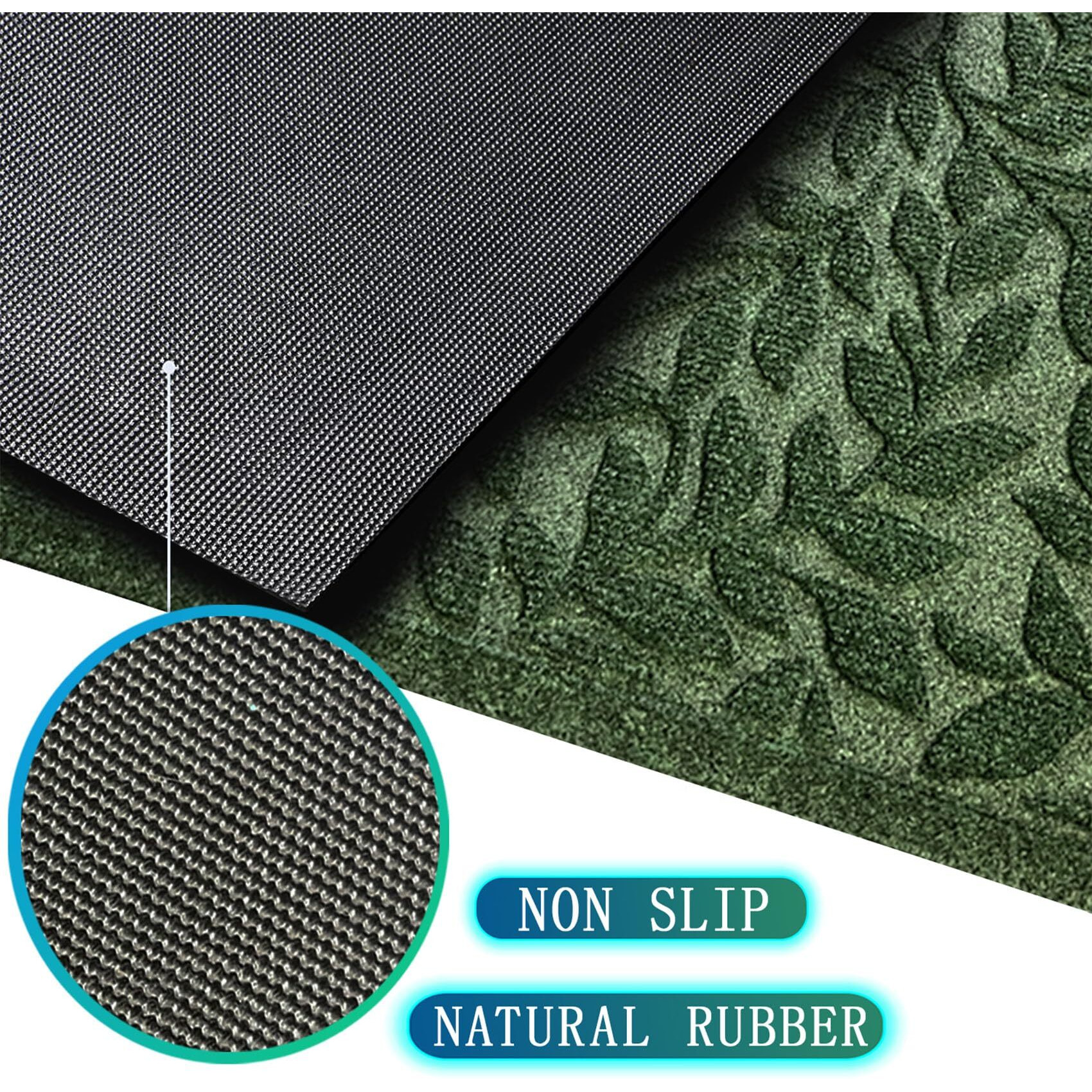 Bulijojo Outdoor Indoor Entrance Doormats Durable Heavy Duty Welcome Mat Thick Absorbent Natural Rubber Non Slip Mat Easy Clean Entryway Rug 17X30 Inch Leaves Green