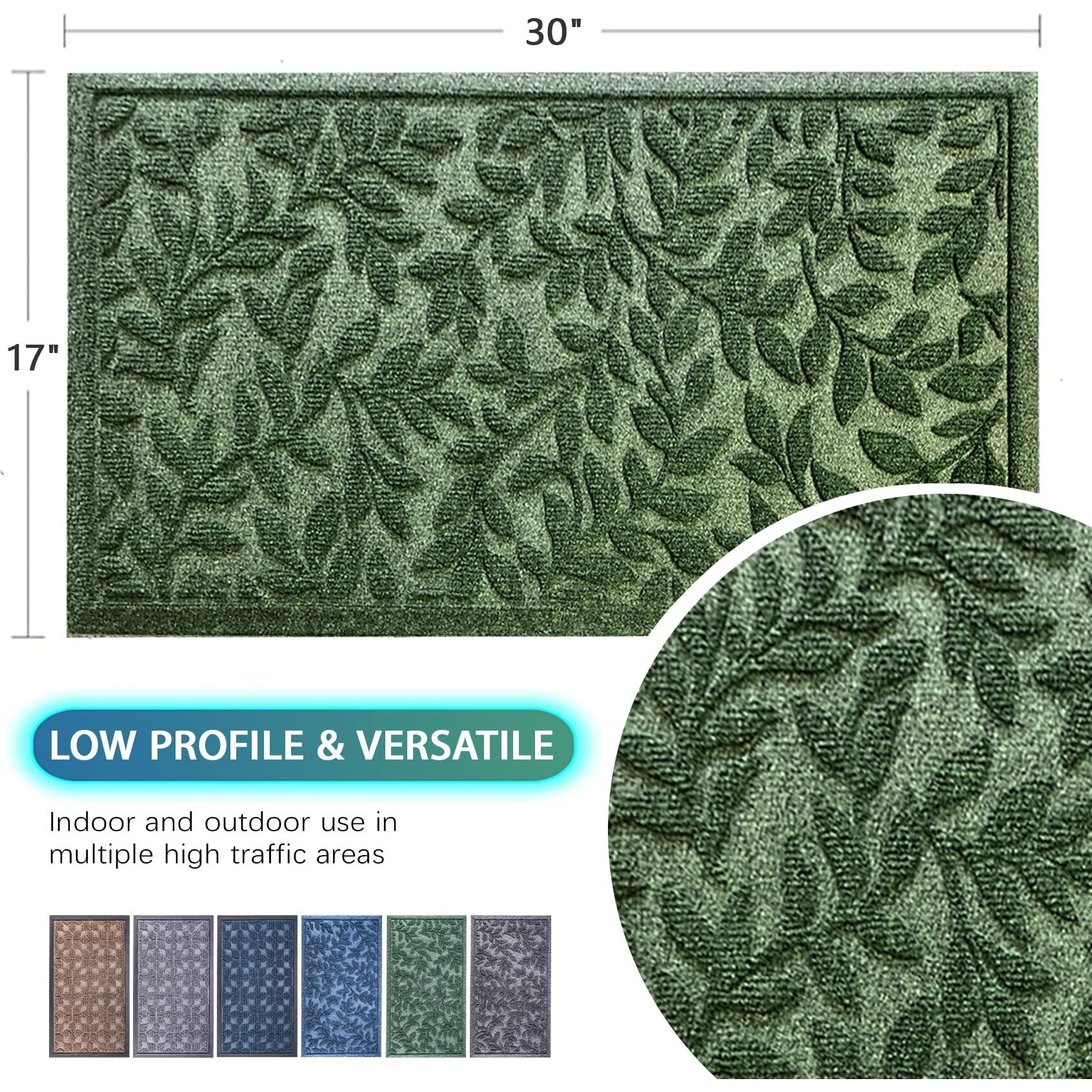Bulijojo Outdoor Indoor Entrance Doormats Durable Heavy Duty Welcome Mat Thick Absorbent Natural Rubber Non Slip Mat Easy Clean Entryway Rug 17X30 Inch Leaves Green