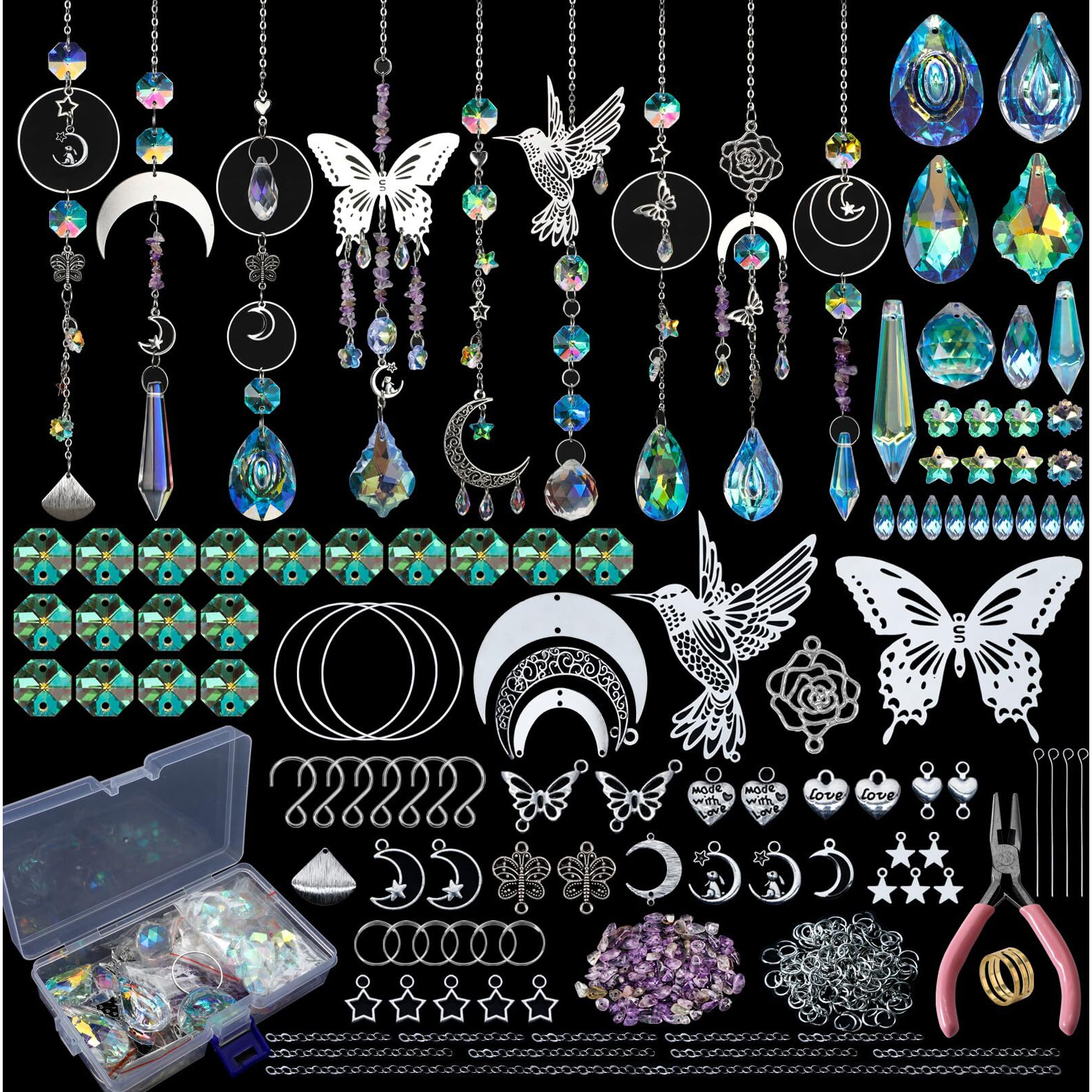 Hybeads Diy Suncatchers  400Pcs Sun Catchers Making Supplies Kit Art And Crafts For Adults Hanging Prism Sun Catcher With Crystals Rainbow Maker For Indoor Window Home Wedding Garden Christmas Decor