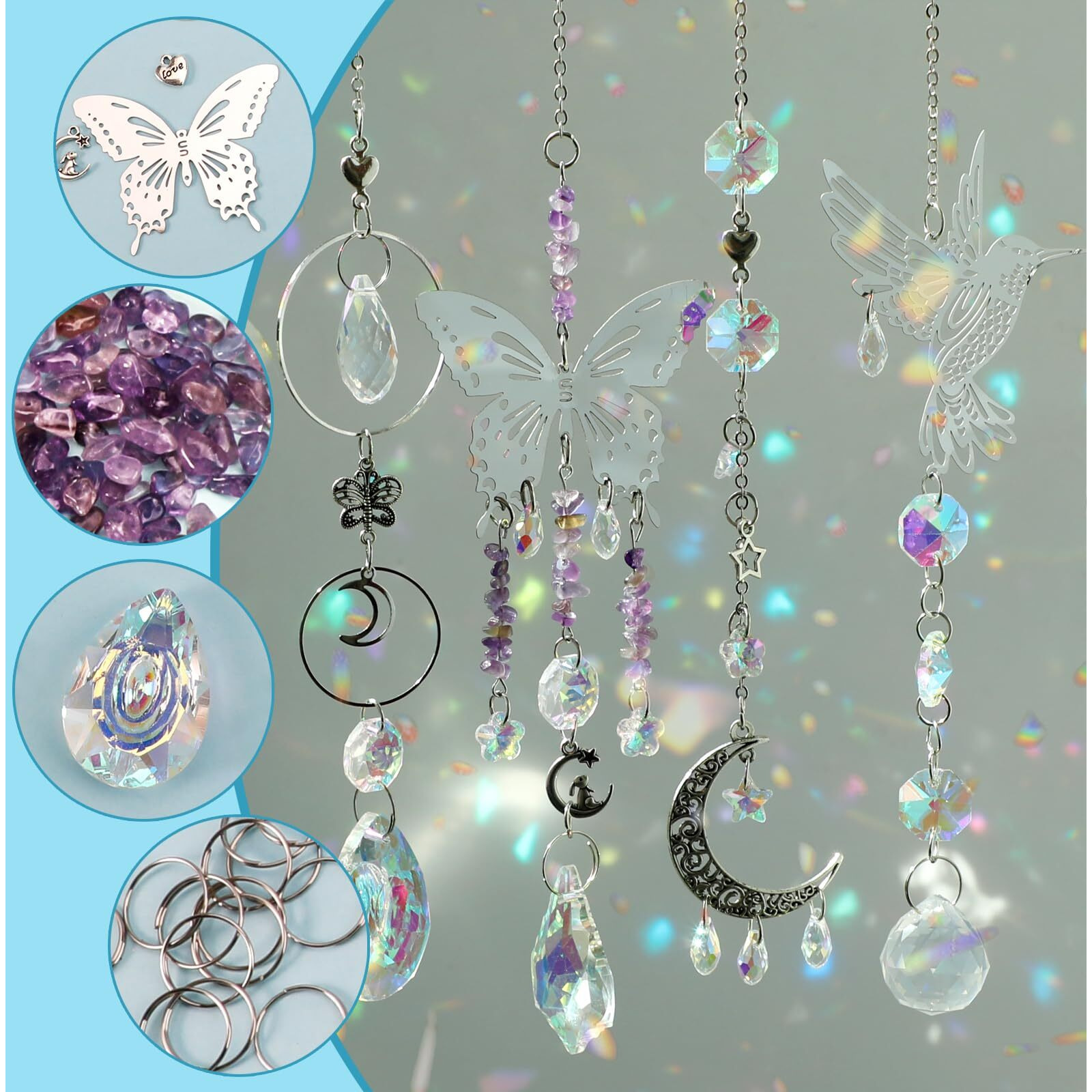 Hybeads Diy Suncatchers  400Pcs Sun Catchers Making Supplies Kit Art And Crafts For Adults Hanging Prism Sun Catcher With Crystals Rainbow Maker For Indoor Window Home Wedding Garden Christmas Decor