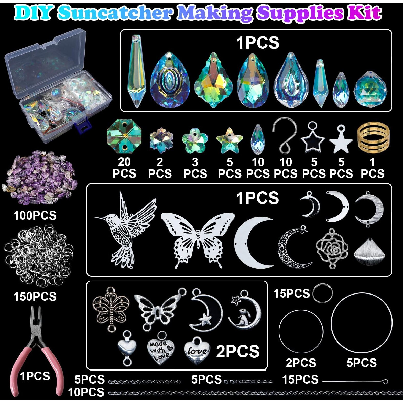 Hybeads Diy Suncatchers  400Pcs Sun Catchers Making Supplies Kit Art And Crafts For Adults Hanging Prism Sun Catcher With Crystals Rainbow Maker For Indoor Window Home Wedding Garden Christmas Decor